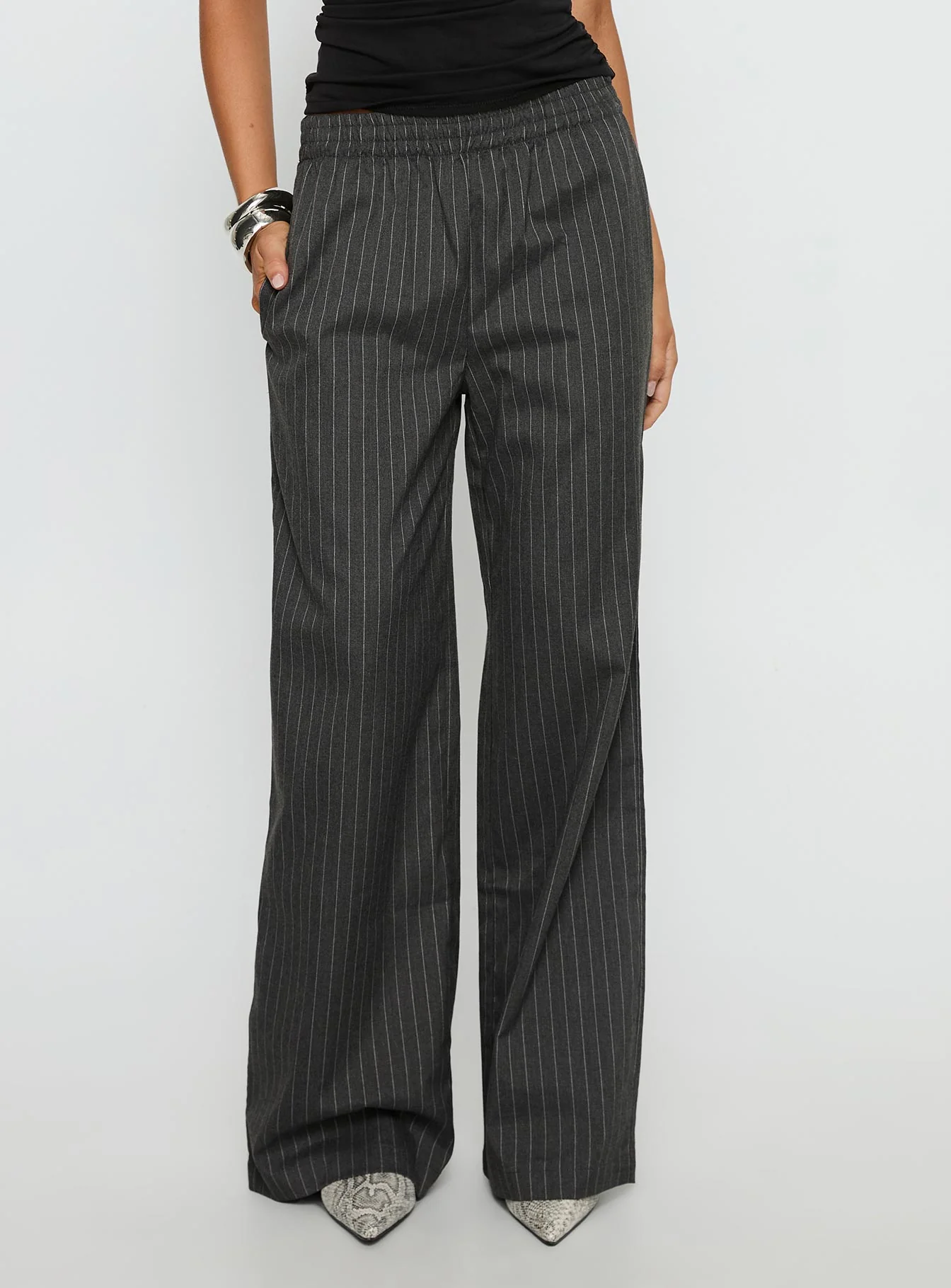 Jaysa Baggy Wide Leg Pant Grey Pinstripe