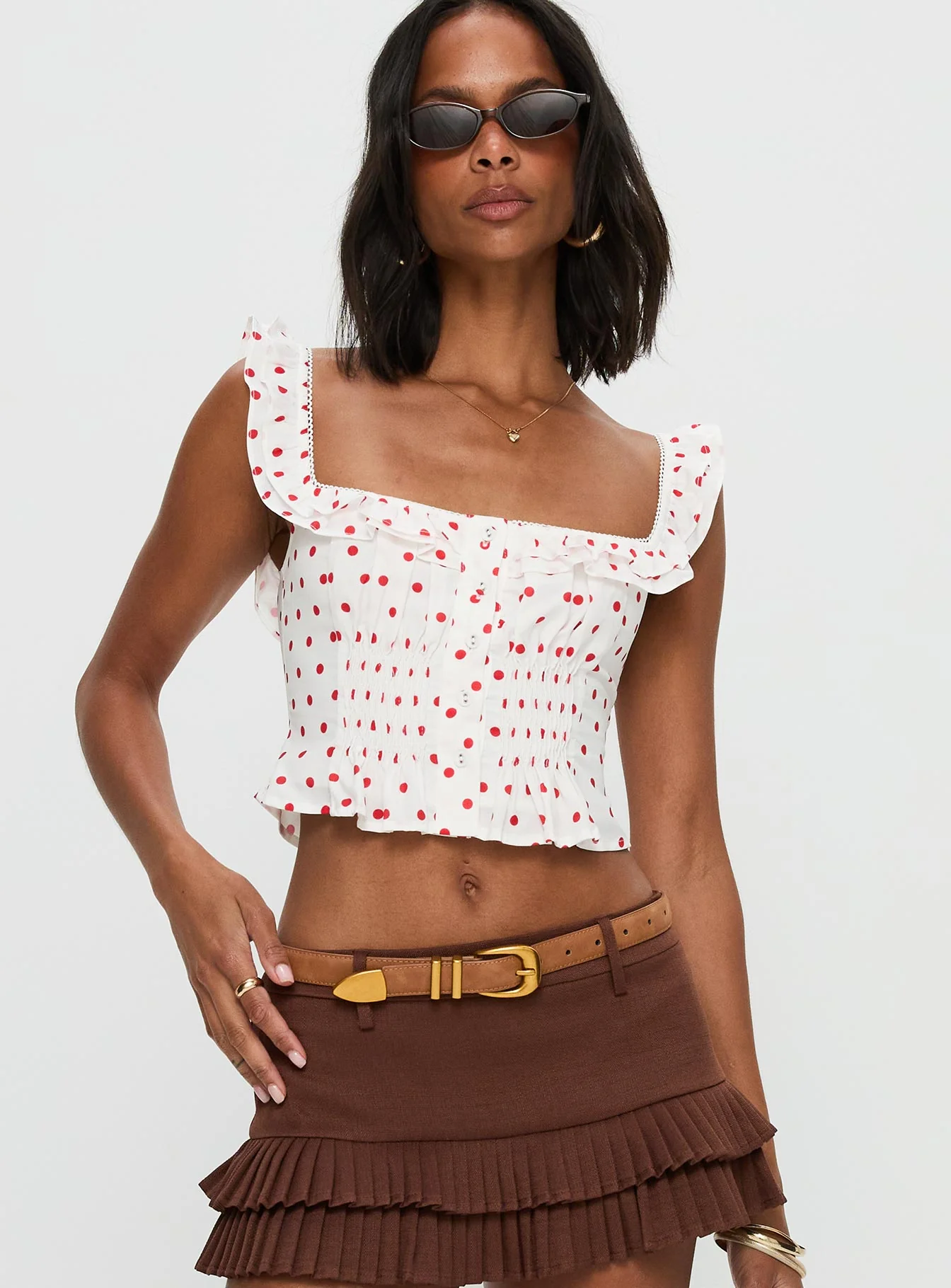 Isadoria Frill Top White / Red Polka