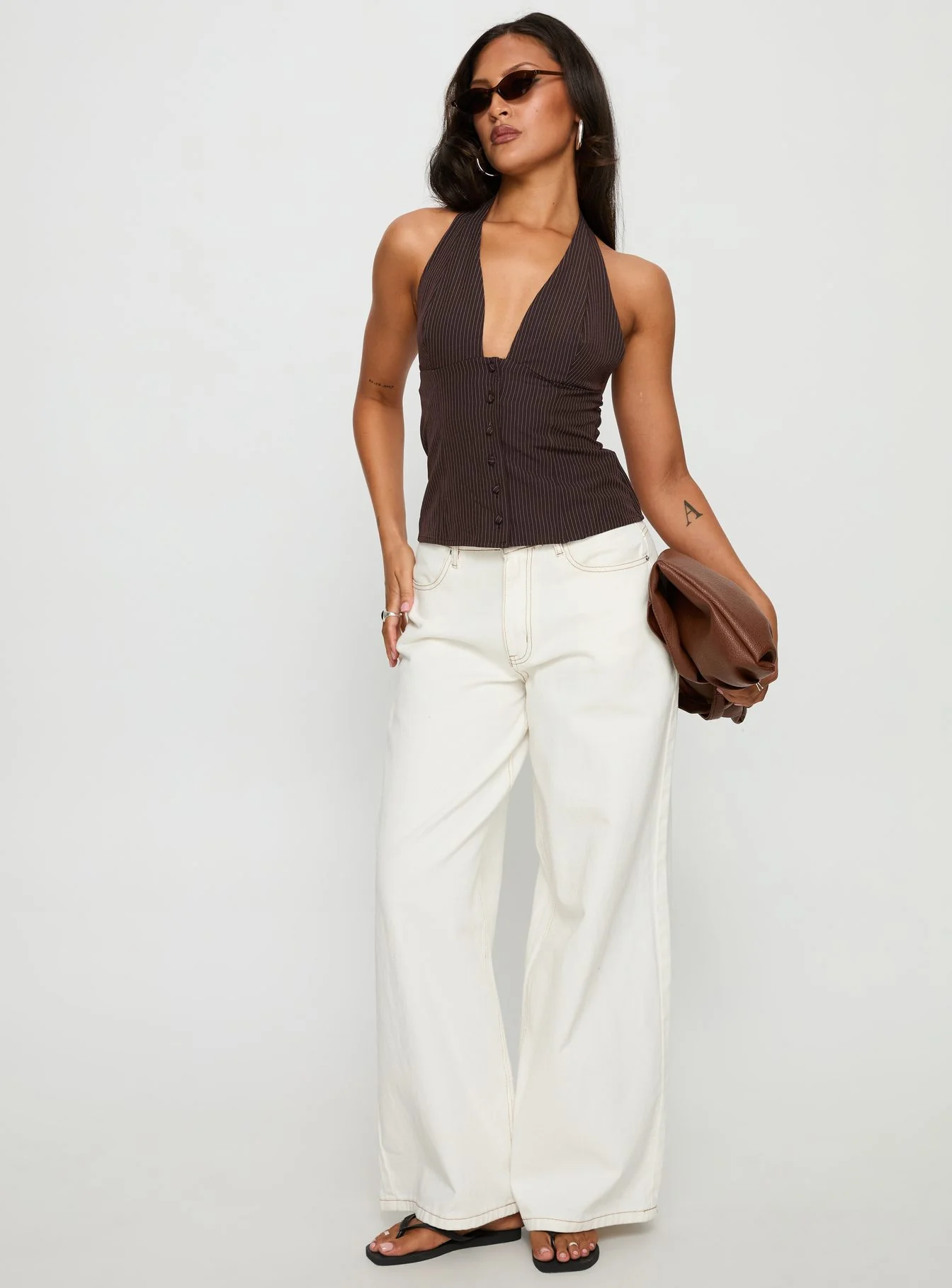 Serefina Halter Top Brown Stripe