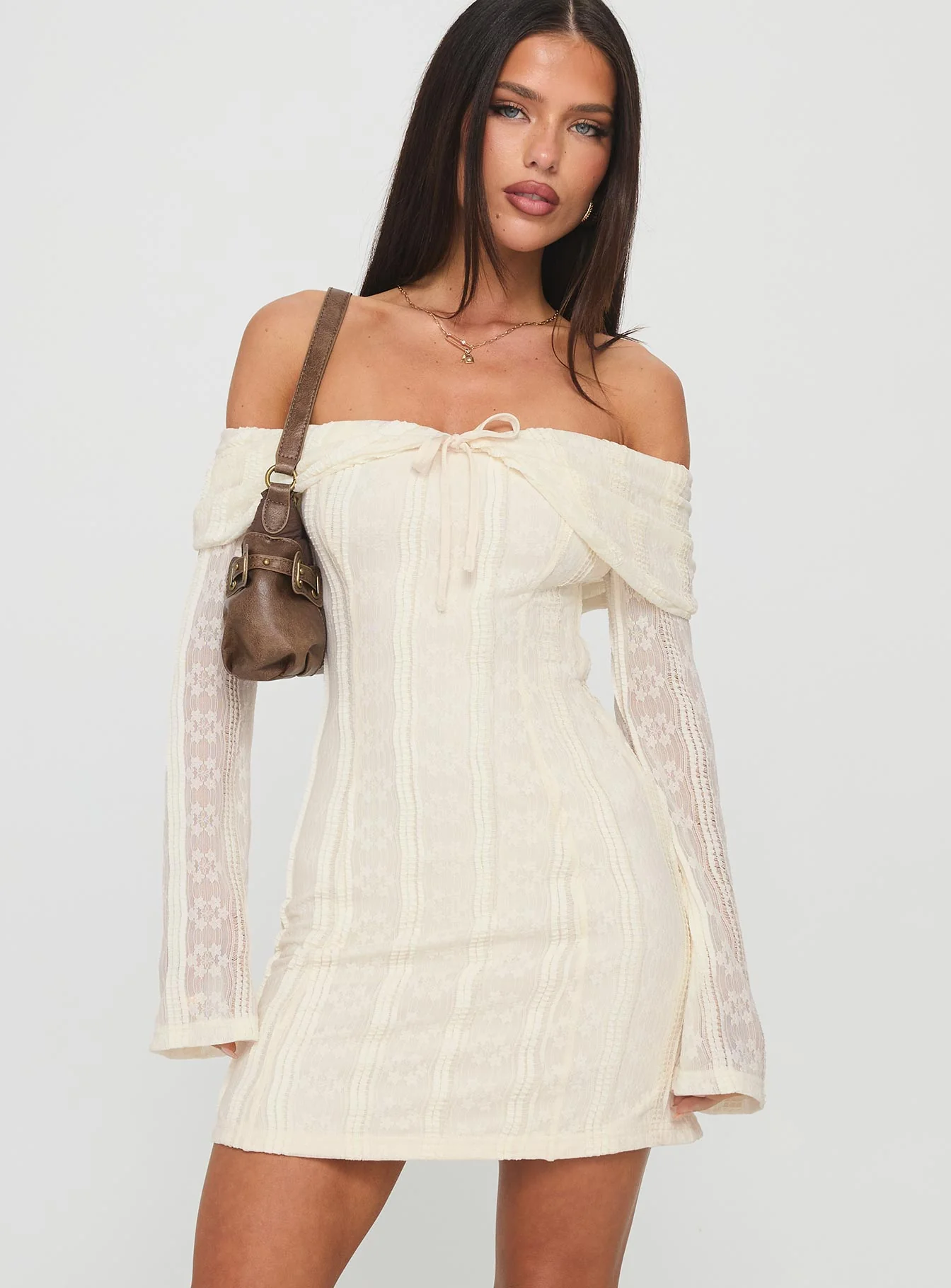 Colettie Long Sleeve Mini Dress Cream