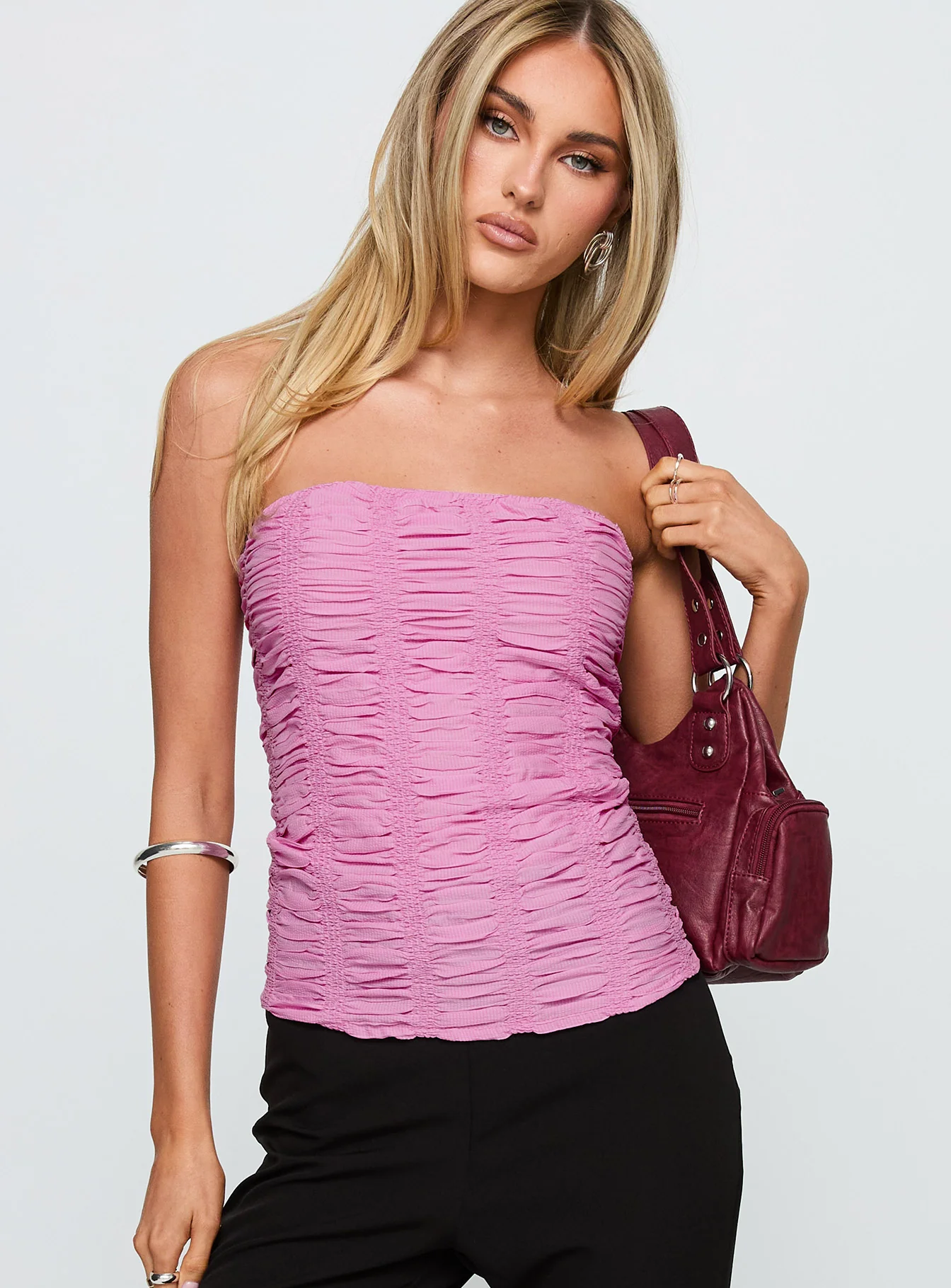 Star Quality Strapless Ruched Top Pink