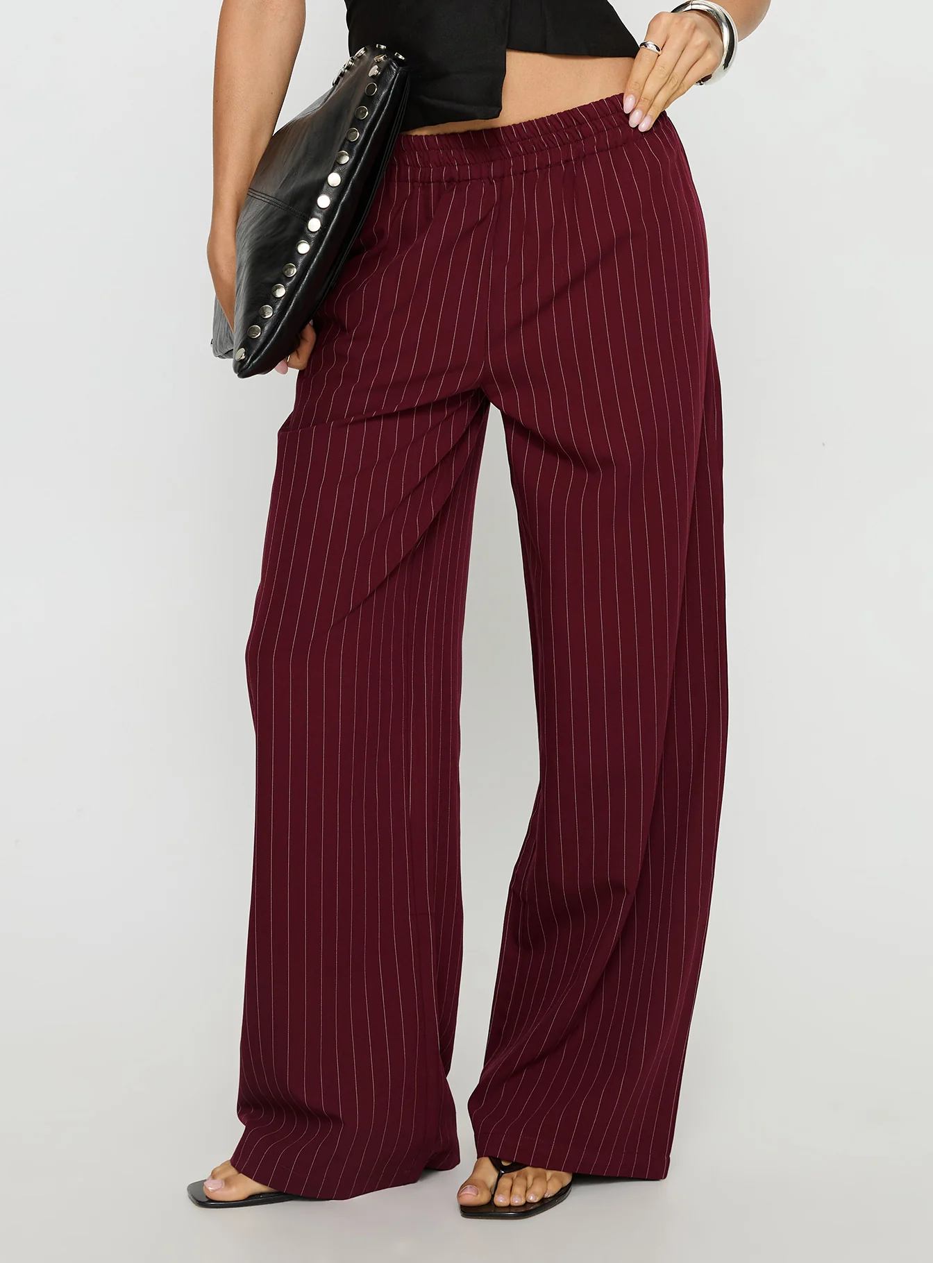 Jaysa Baggy Wide Leg Pant Burgundy Pinstripe