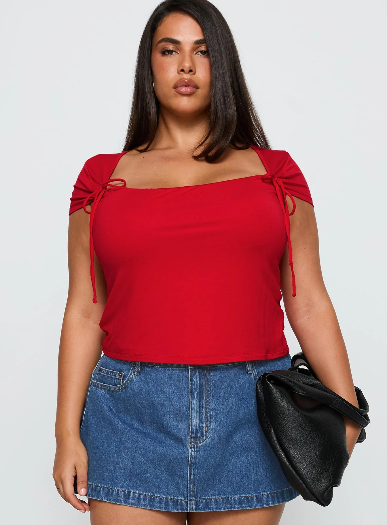 Daena Tie Detail Top Red Curve