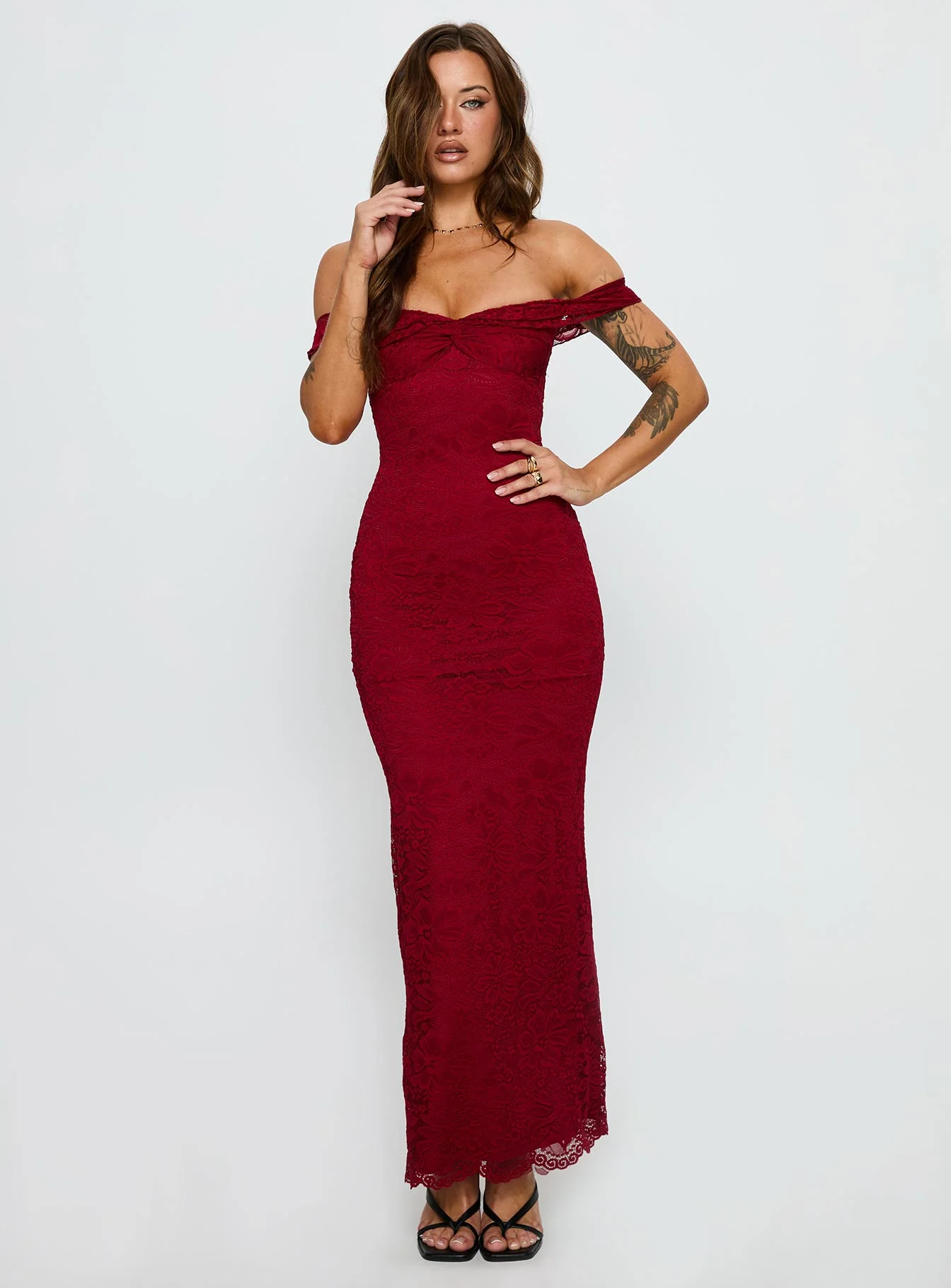 Anabeila Strapless Frill Maxi Dress Red