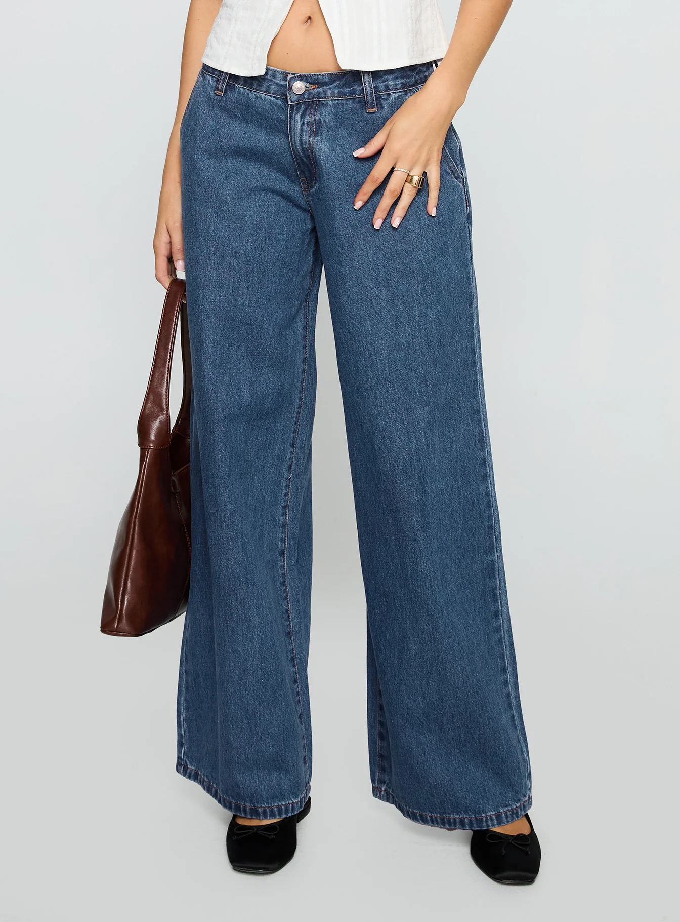 Hyde Low Rise Wide Leg Jeans Mid Blue