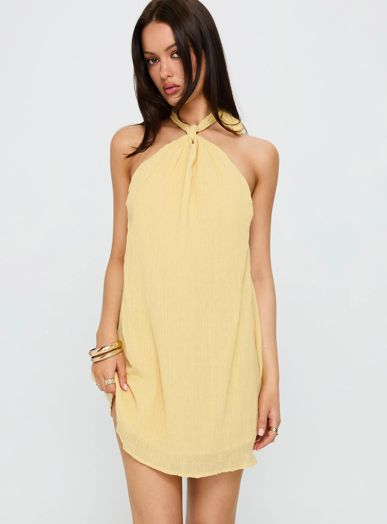 Kaiko Halter Mini Dress Yellow