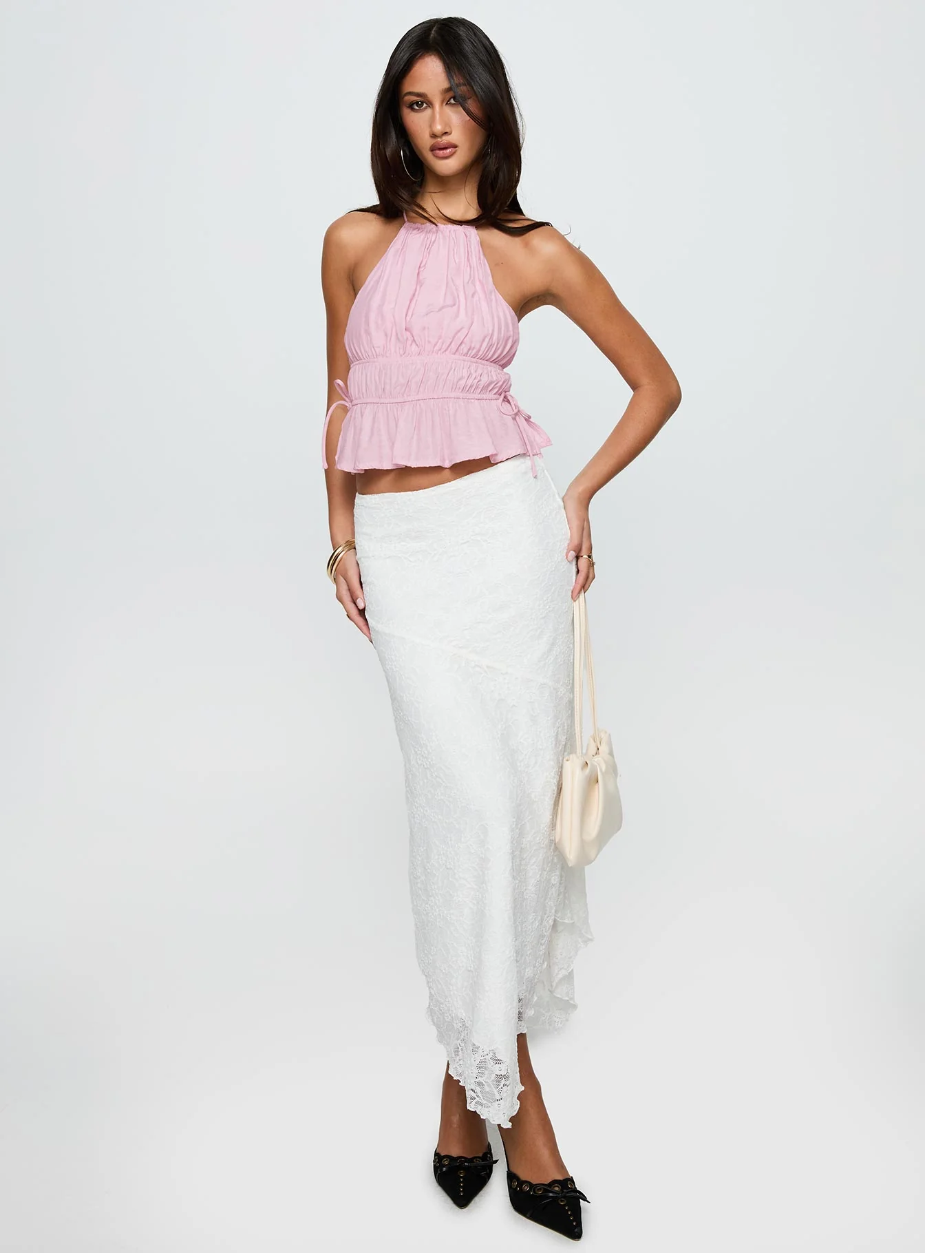 Freebirds Lace Midi Skirt White