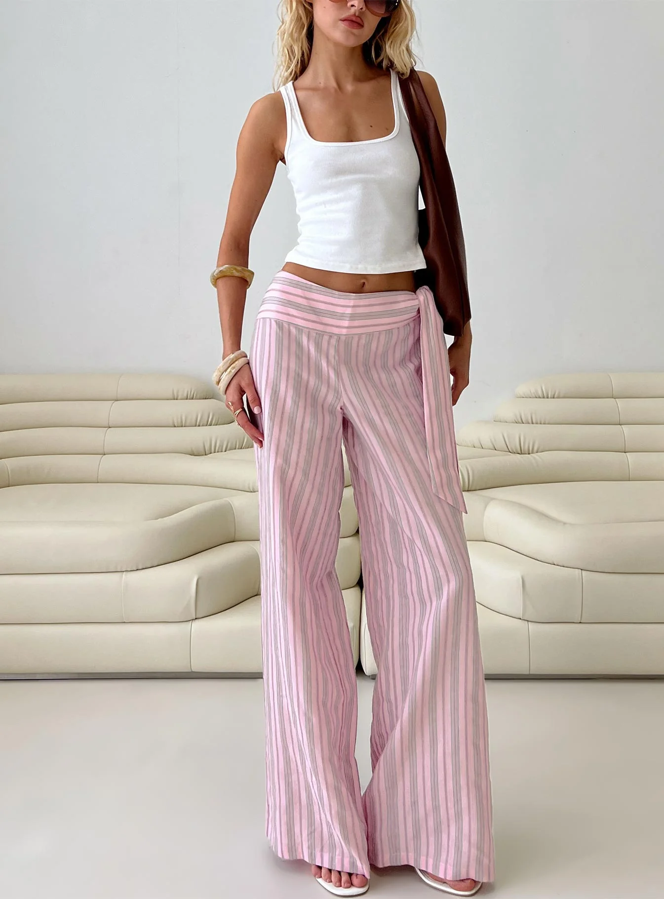 Wave Dancer Tie Pant Pink Stripe