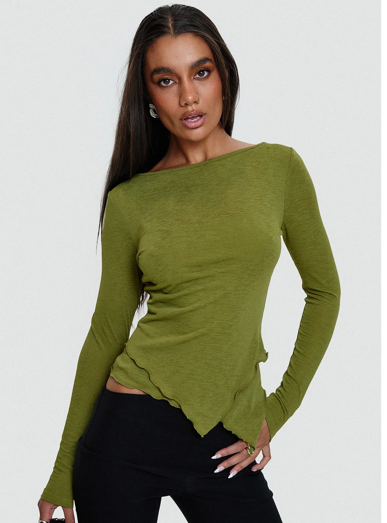 I Know You Backless Long Sleeve Top Green