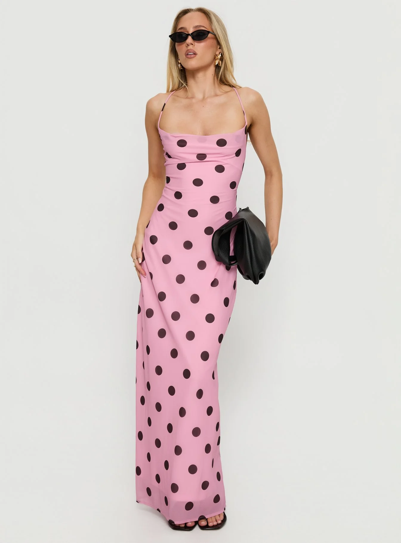Celena Maxi Dress Pink / Brown Polka