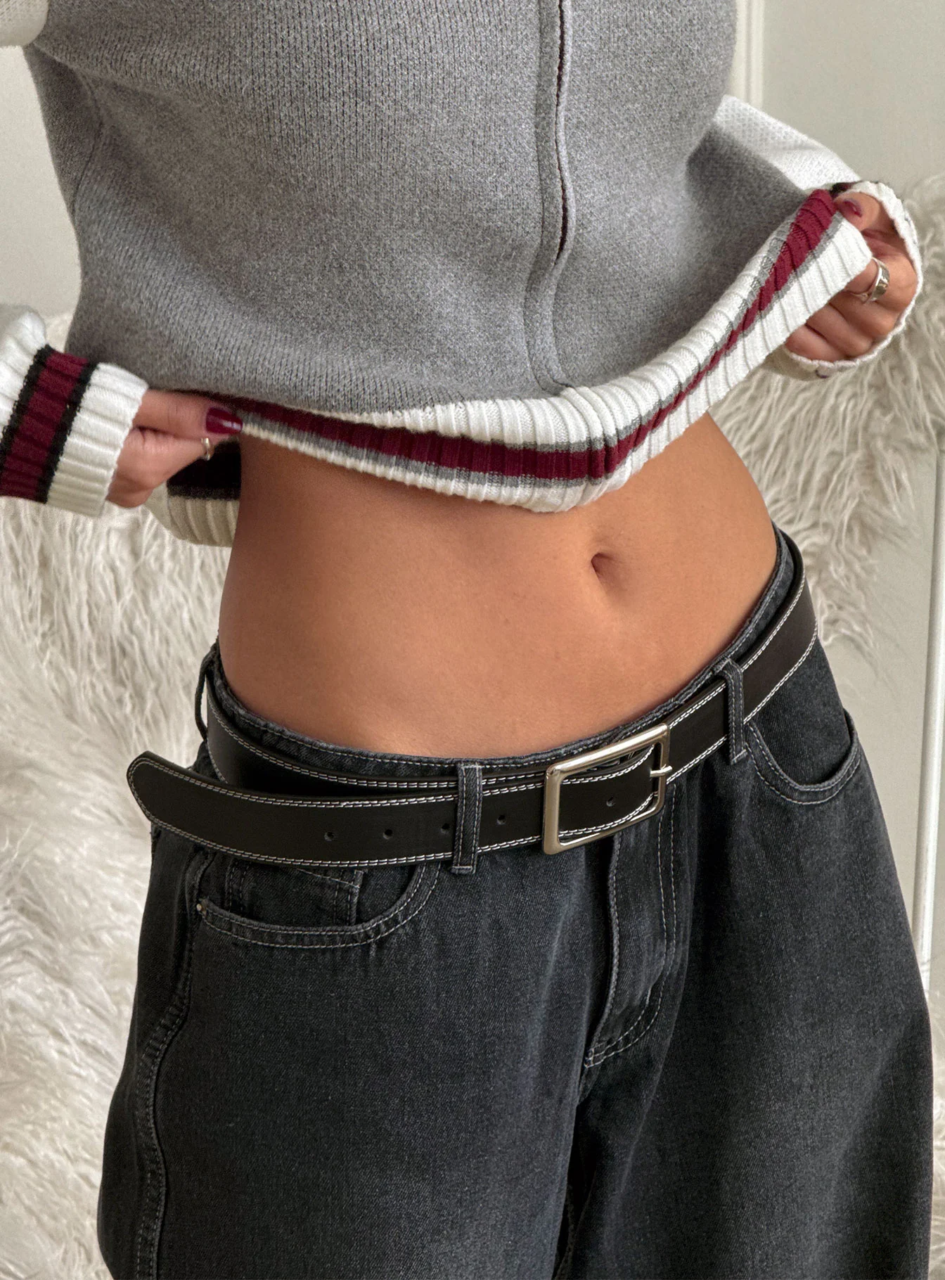 Sydney Contrast Stitch Belt Black