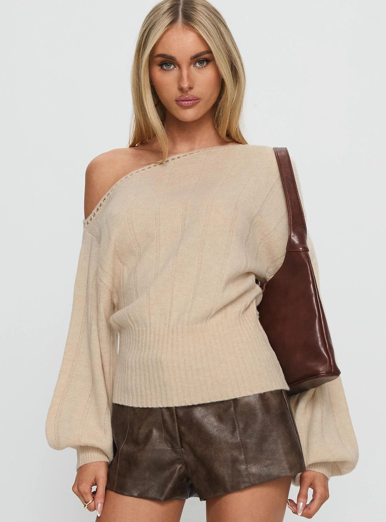 Jackeline Off Shoulder Rib Jumper Cream