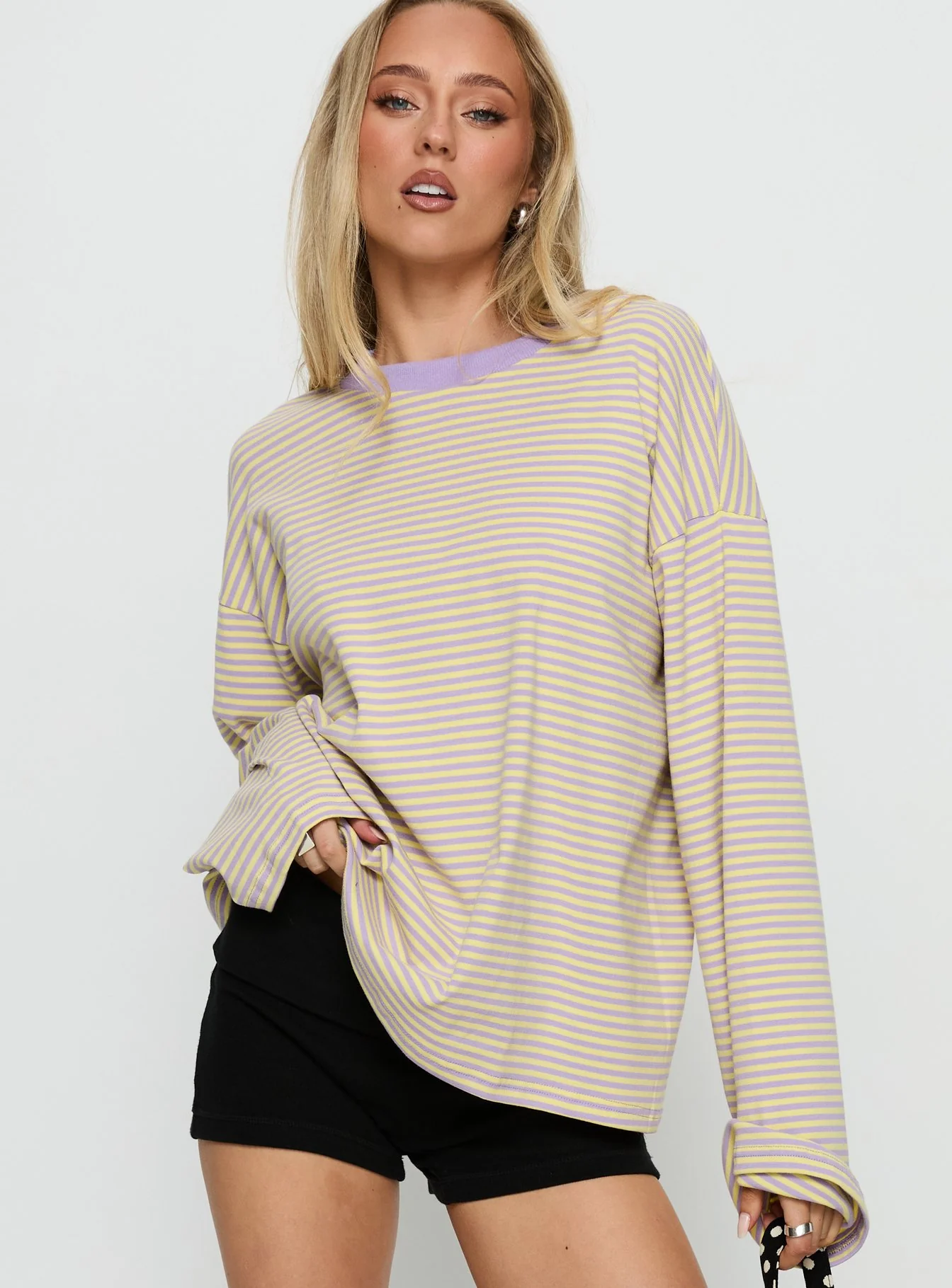 Settle Down Long Sleeve Top Lilac / Lemon Stripe