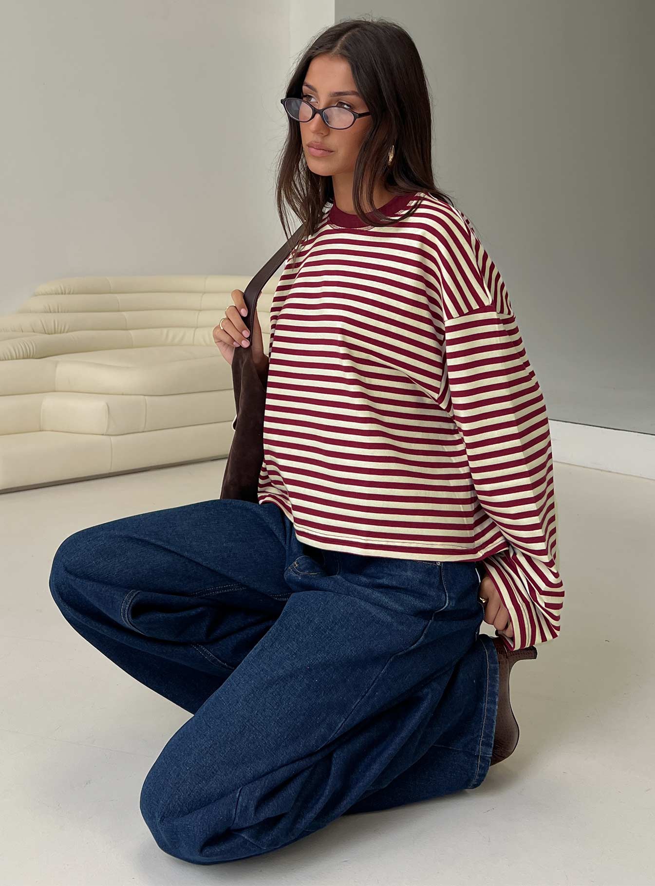 Bloom Long Sleeve Top Wine Stripe