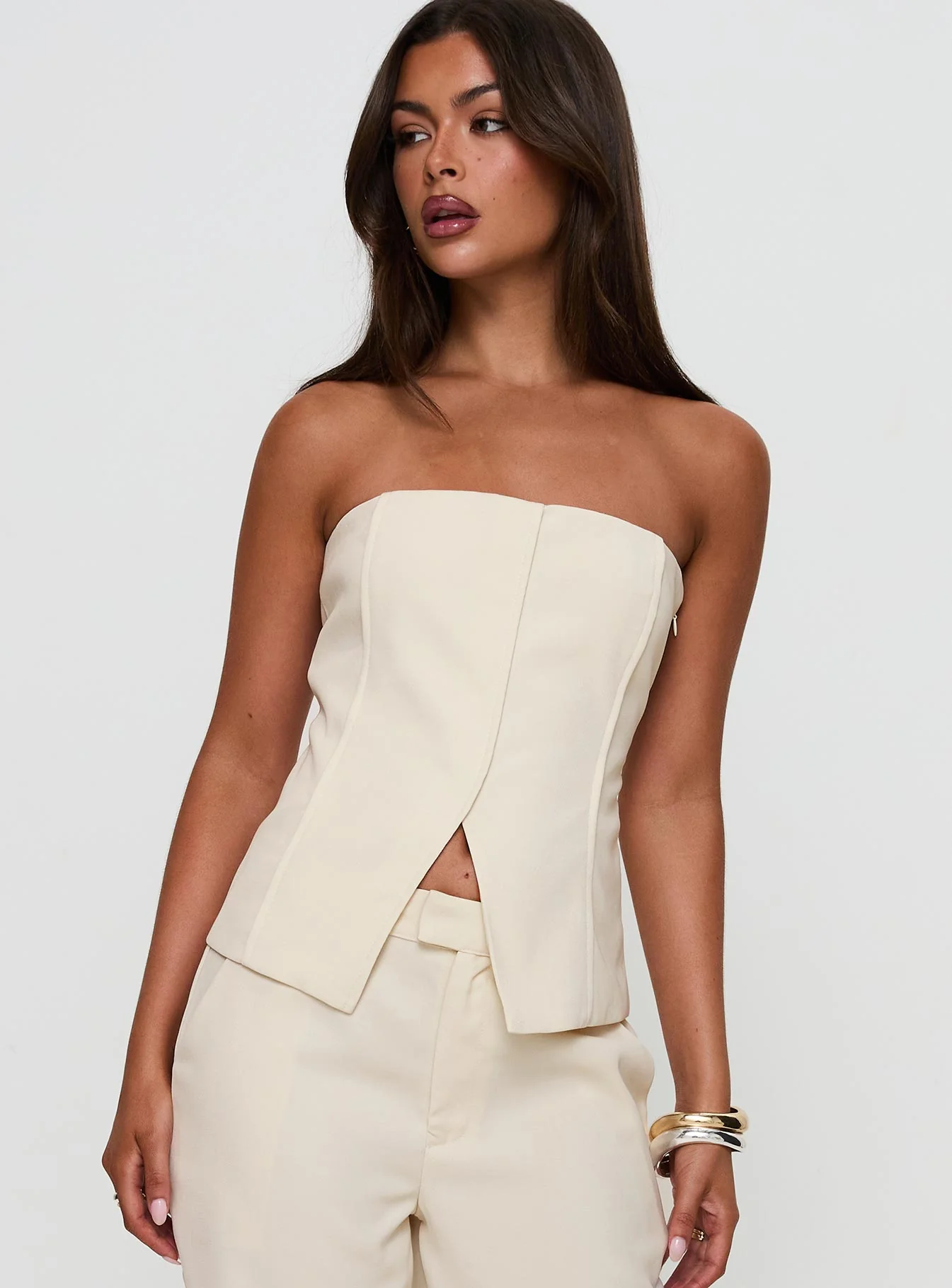 Lavish Living Strapless Top Cream Petite