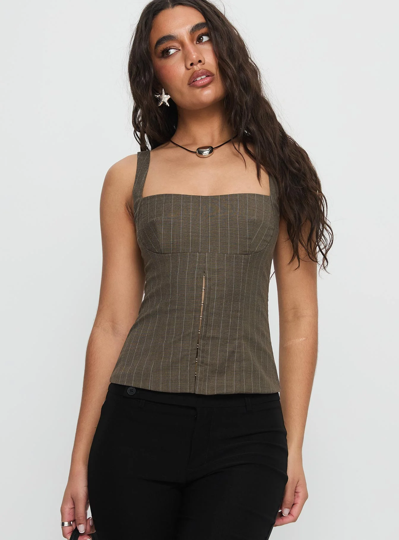 Nylen Tailored Suiting Top Brown Pinstripe