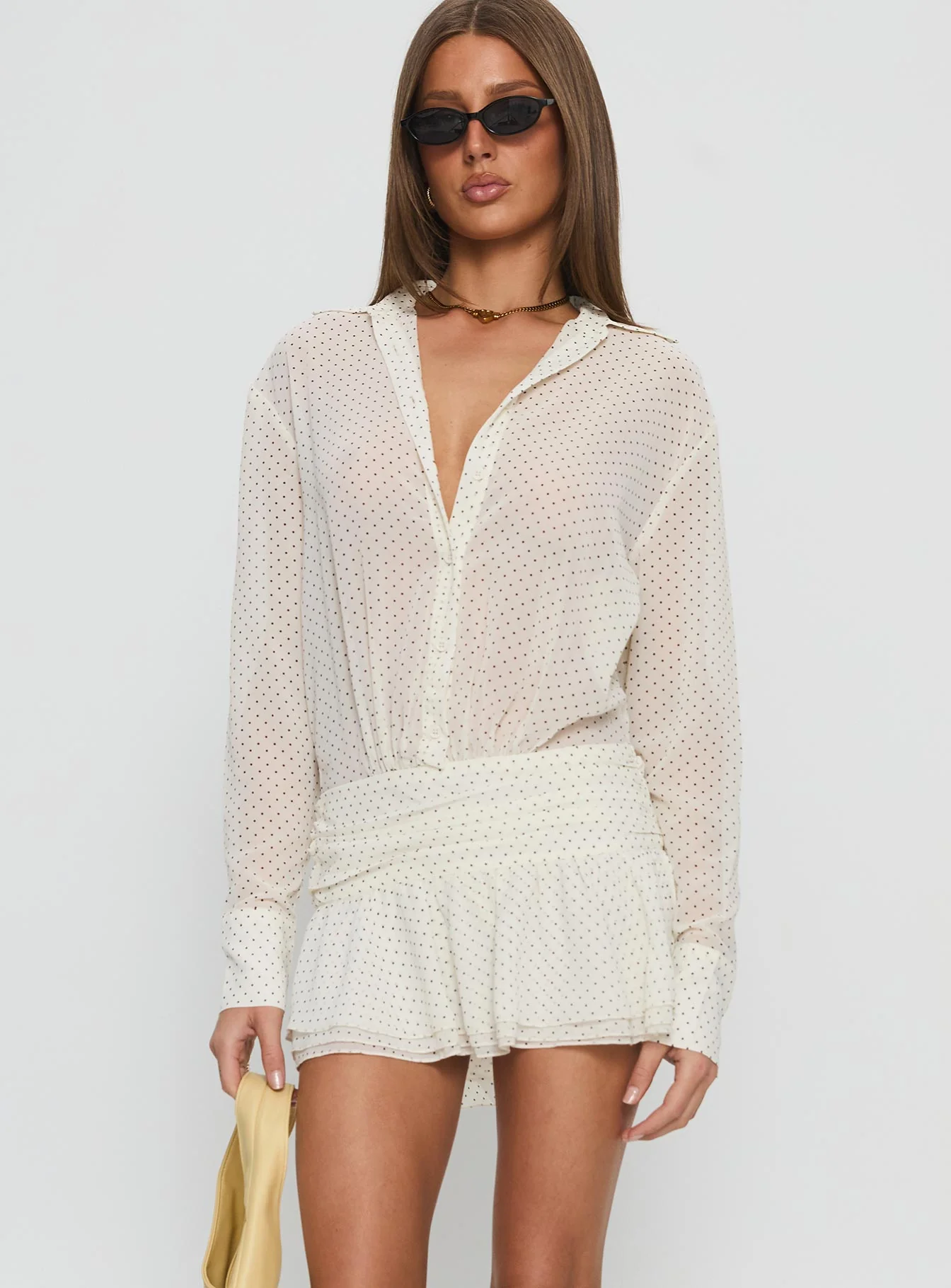 Girls Girls Girls Long Sleeve Mini Dress Porcelain Polka