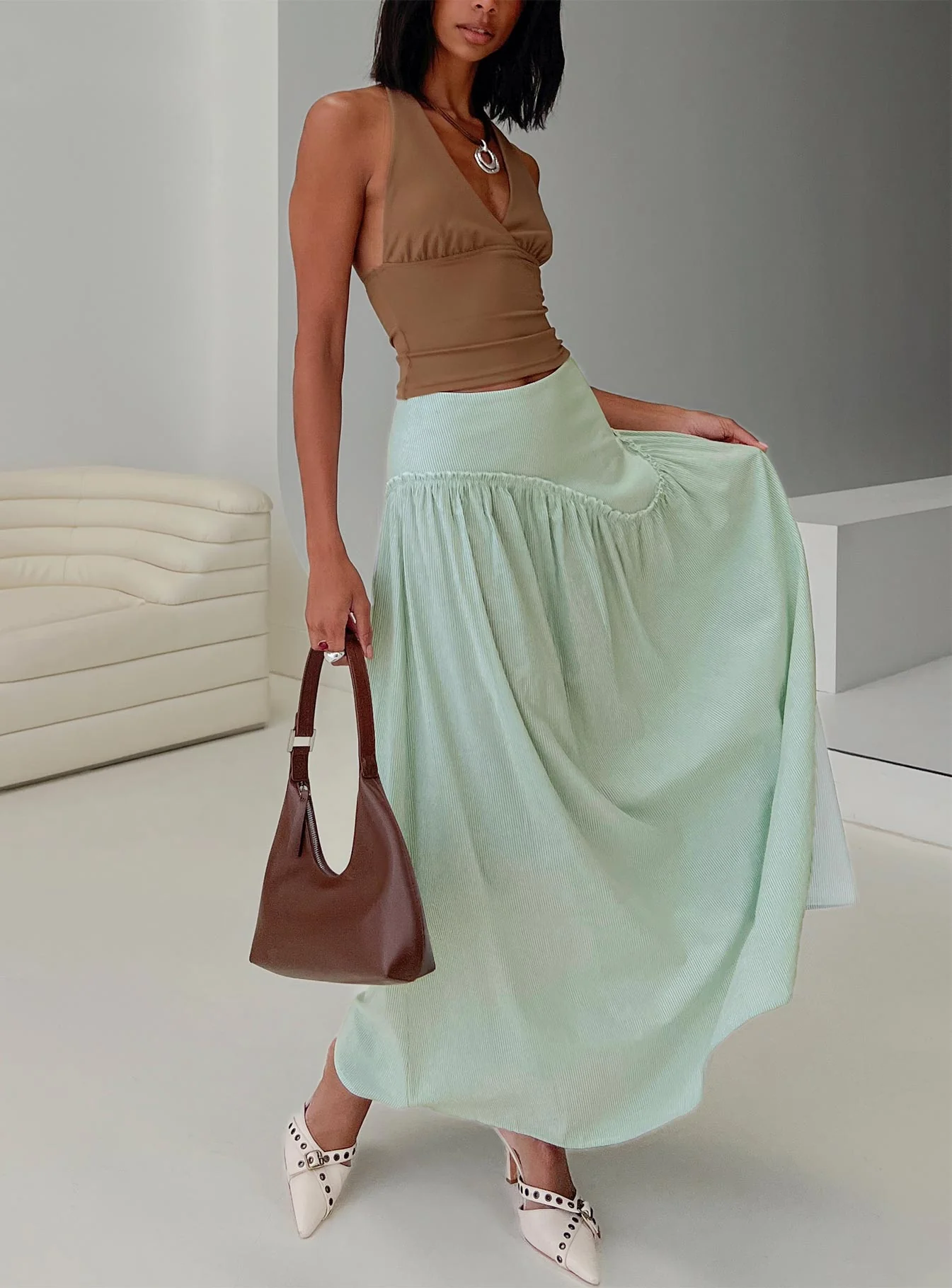 Yasemine Maxi Skirt Green / White