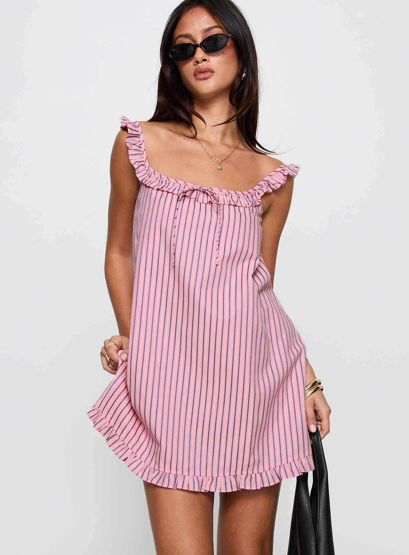 Zalina Babydoll Mini Dress Pink Stripe