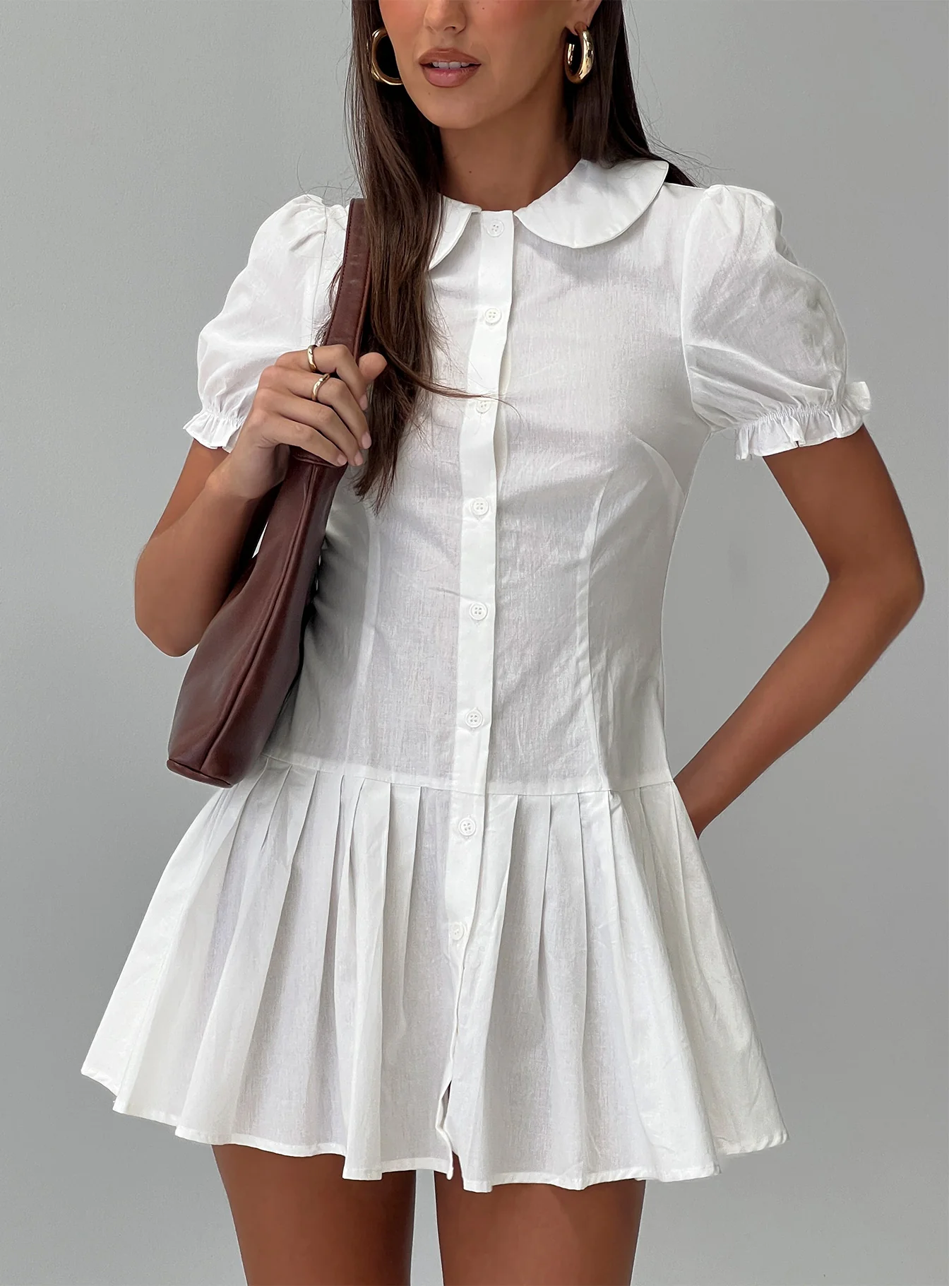 Lisette Pleat Mini Dress White