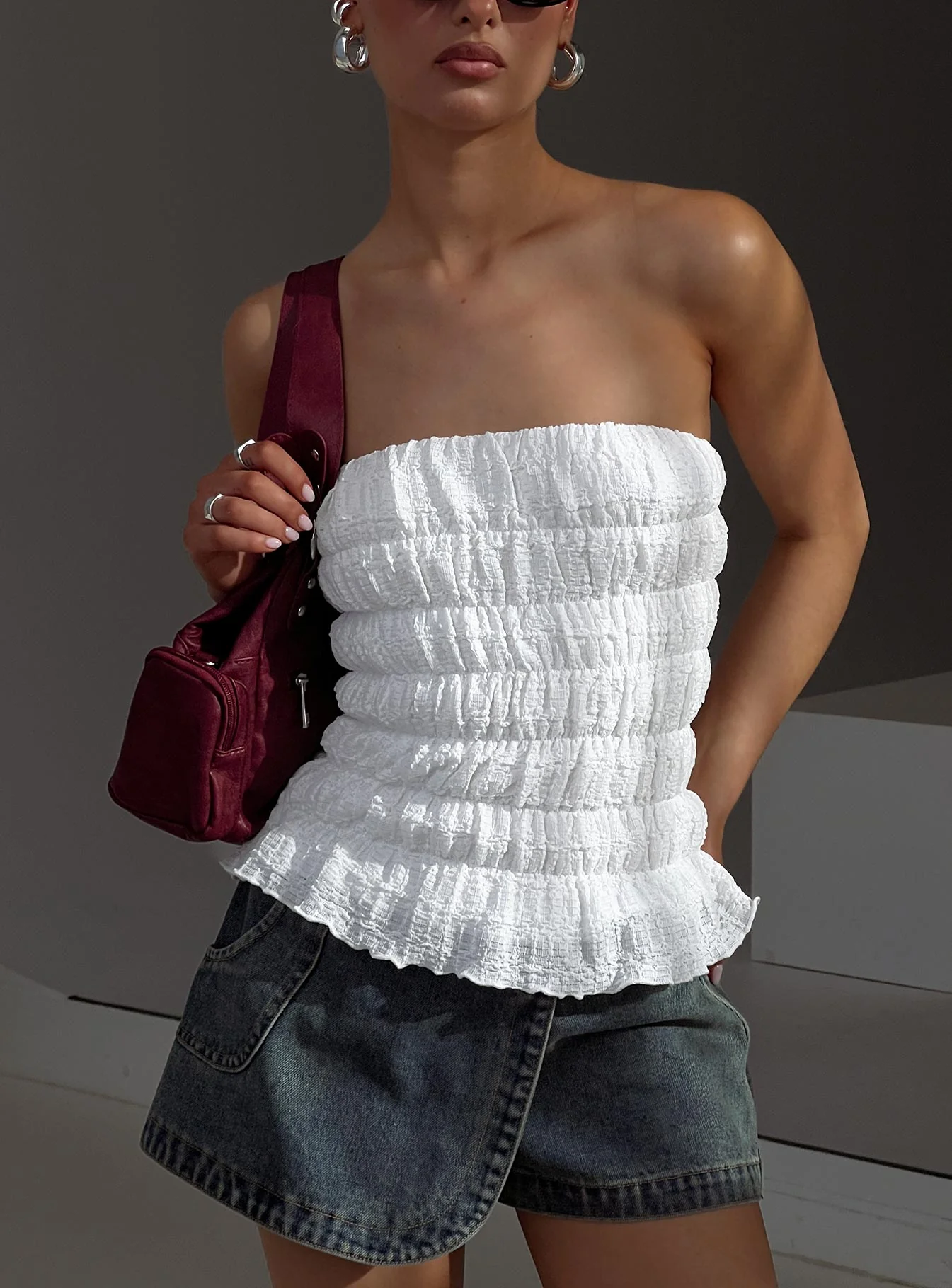 Flashbloom Strapless Ruched Top White