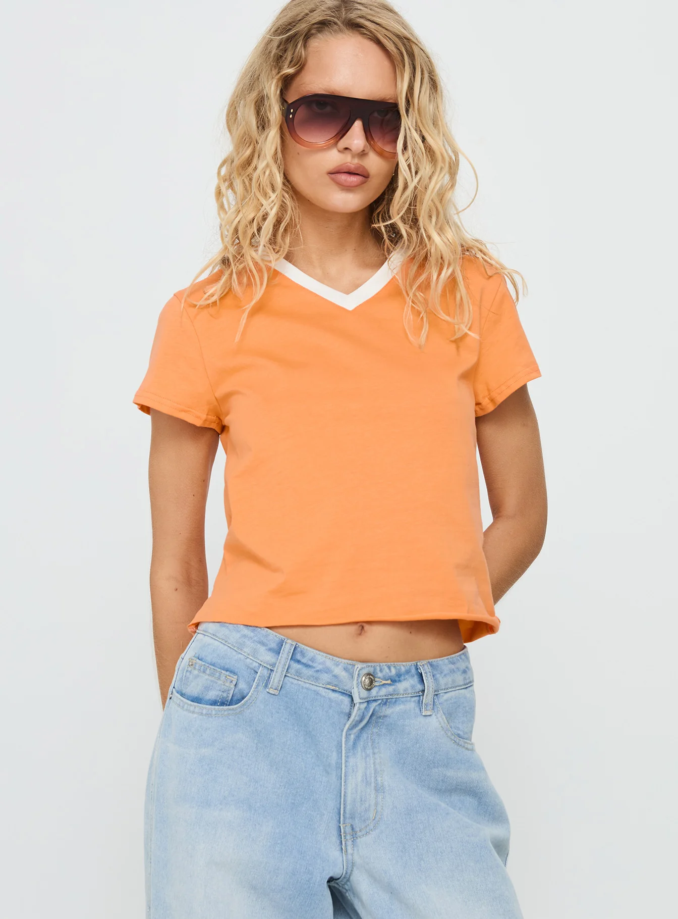 That Way V Neck Top Orange / White