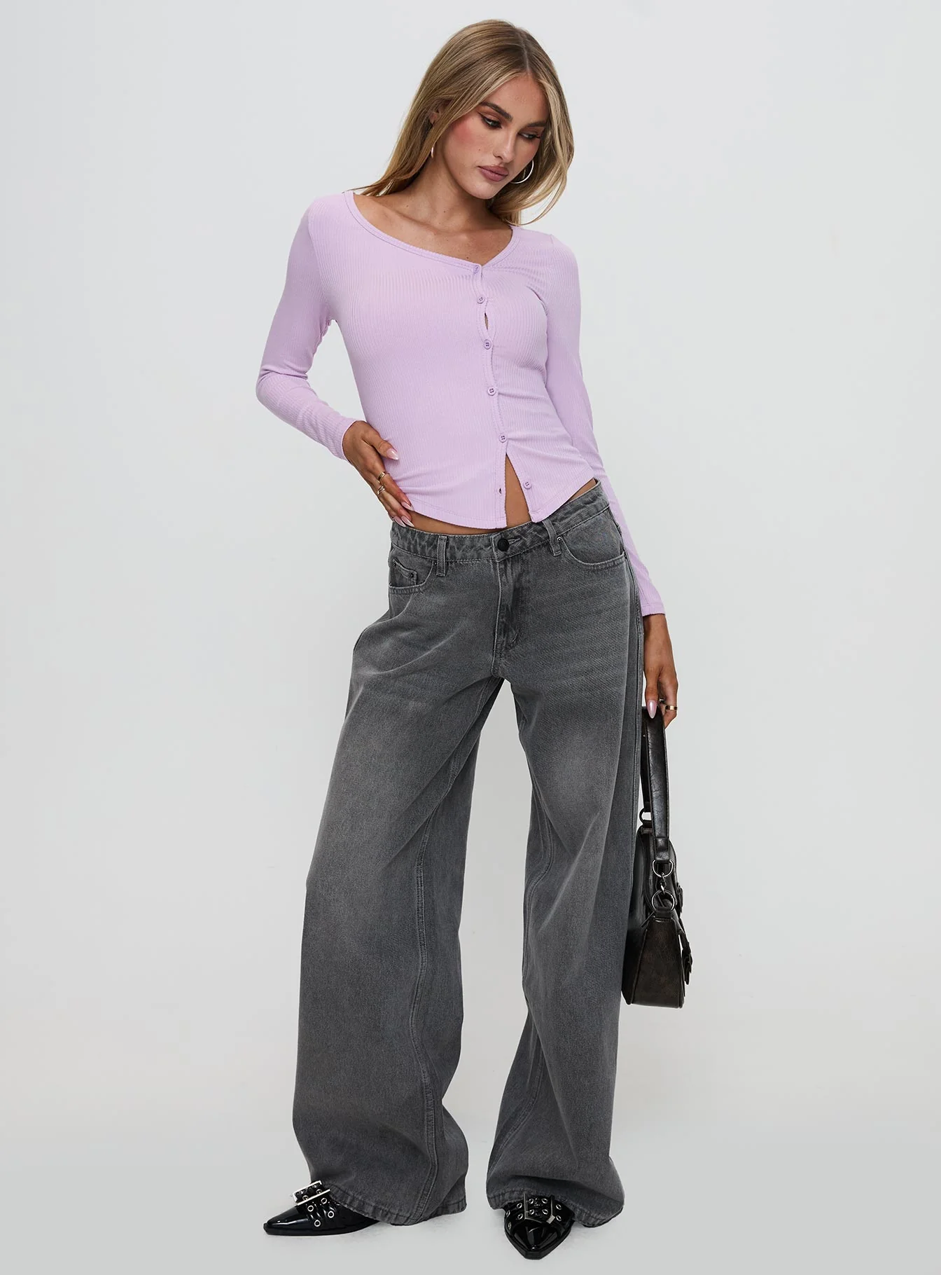 Sadira Long Sleeve Button Up Top Lilac