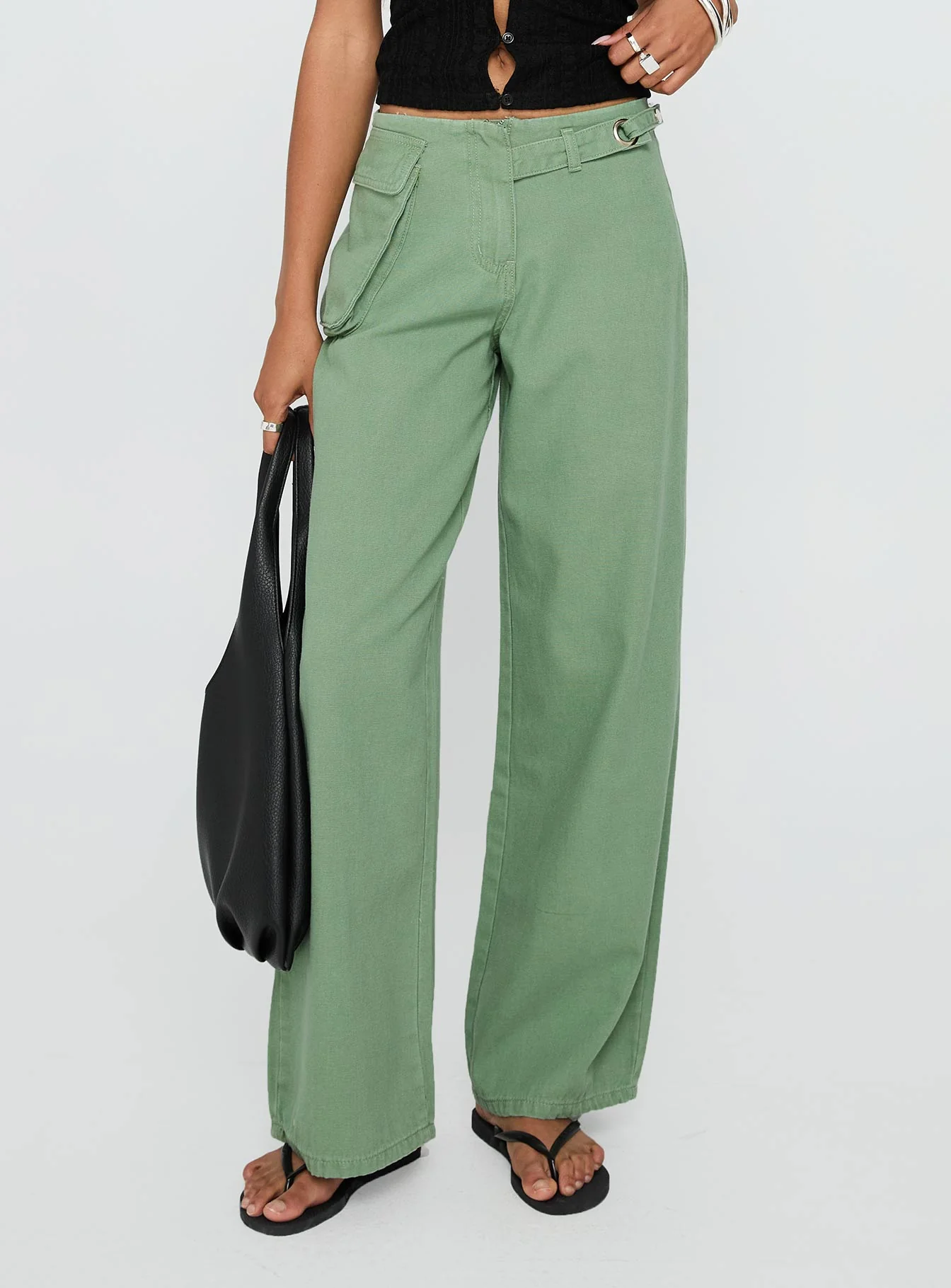 Mercadi Mid Rise Straight Leg Cargo Jeans Green