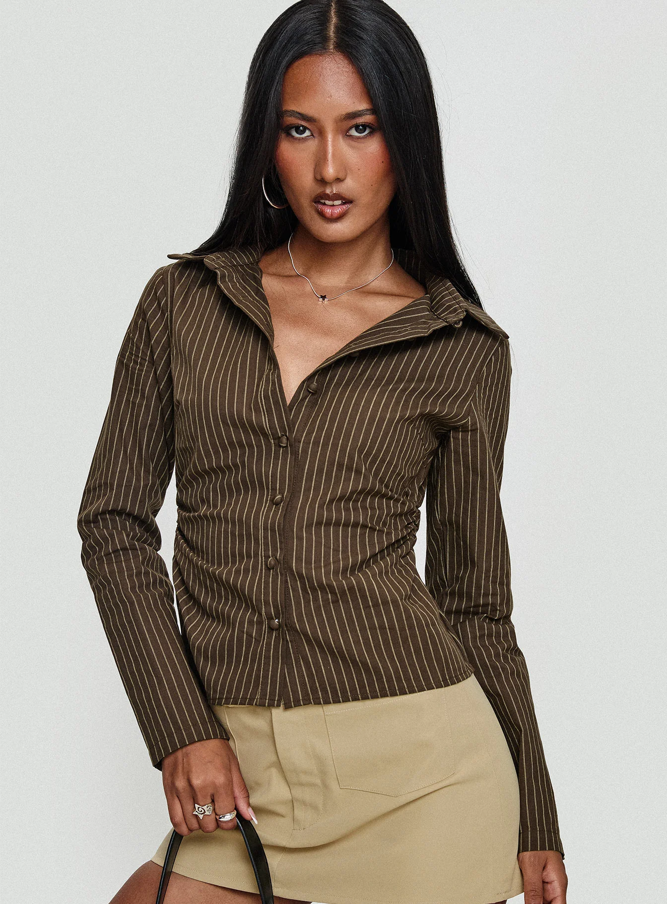 Held My Hand Long Sleeve Top Brown Stripe