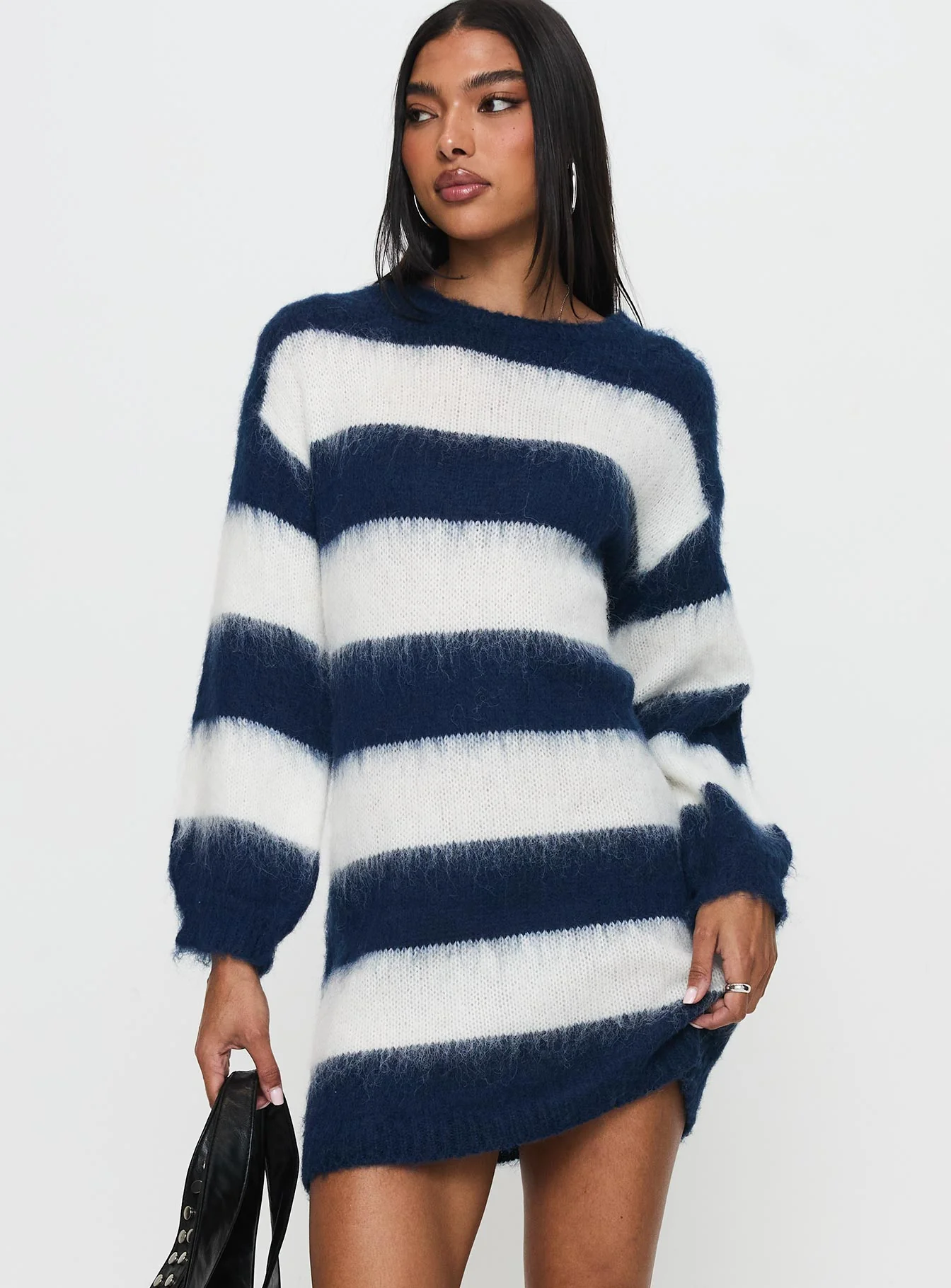 Iryna Long Sleeve Knit Mini Dress Navy / White Stripe