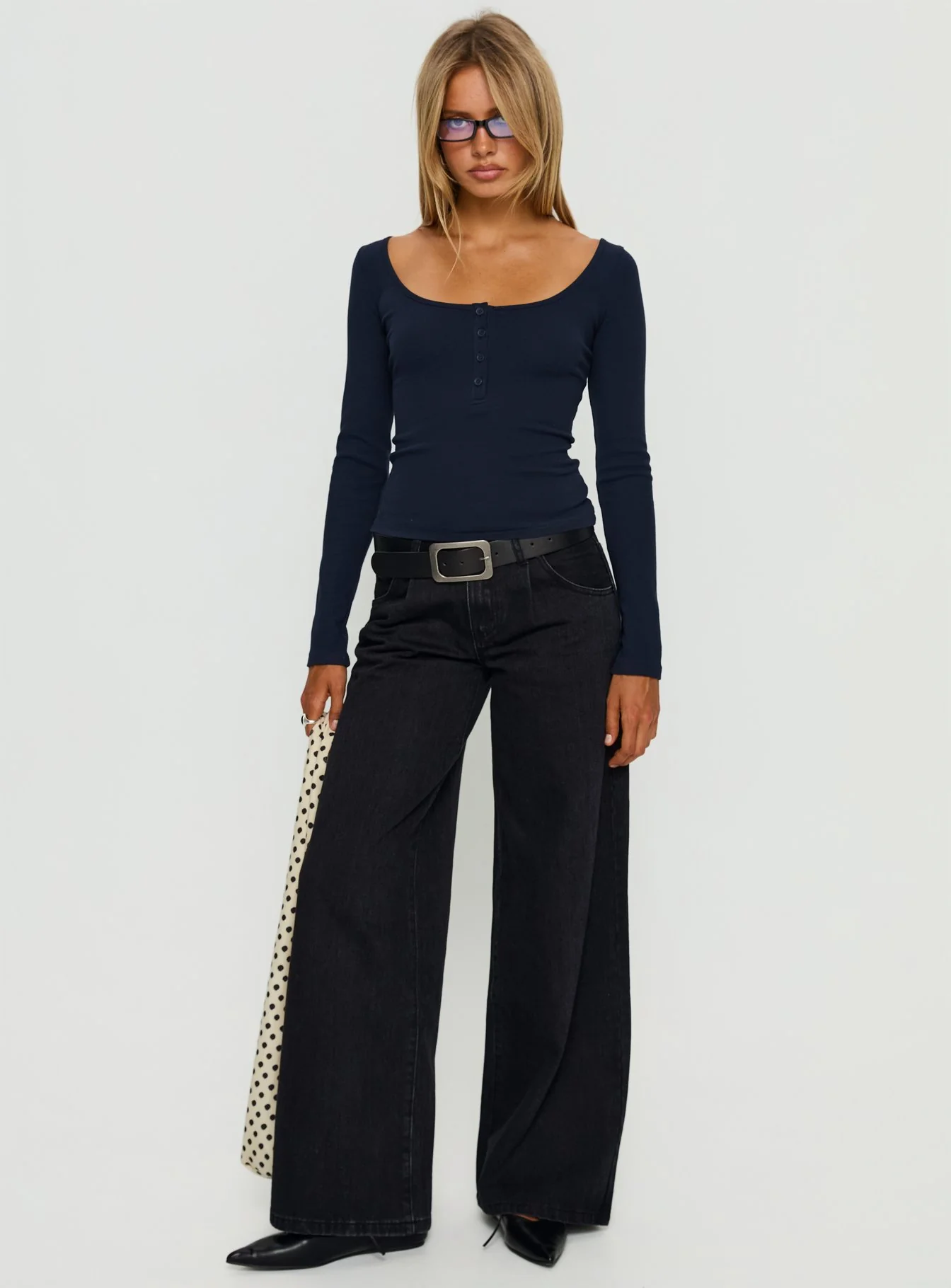 Keslie Long Sleeve Henley Top Navy