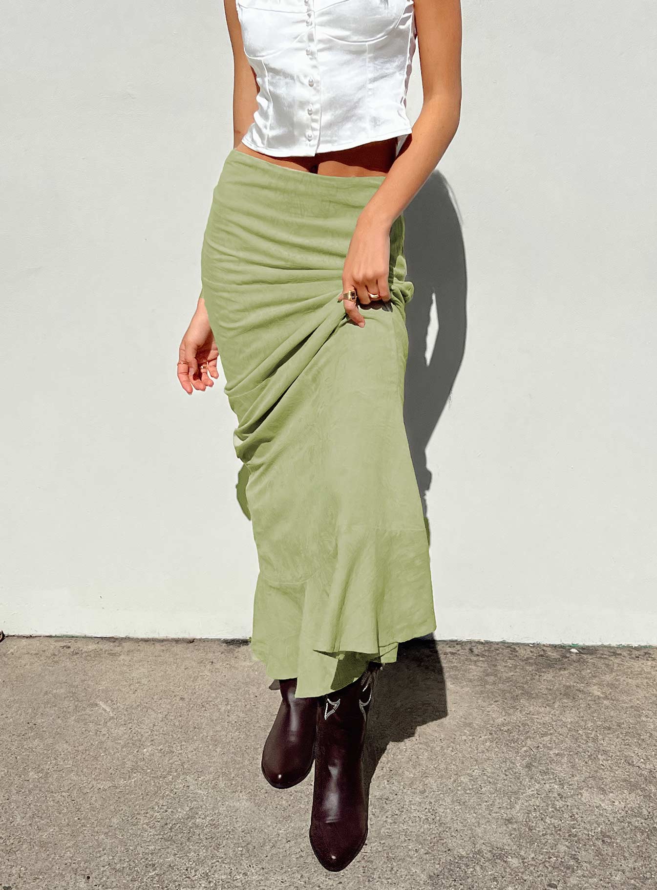 Raven Mid Rise Skirt Sage