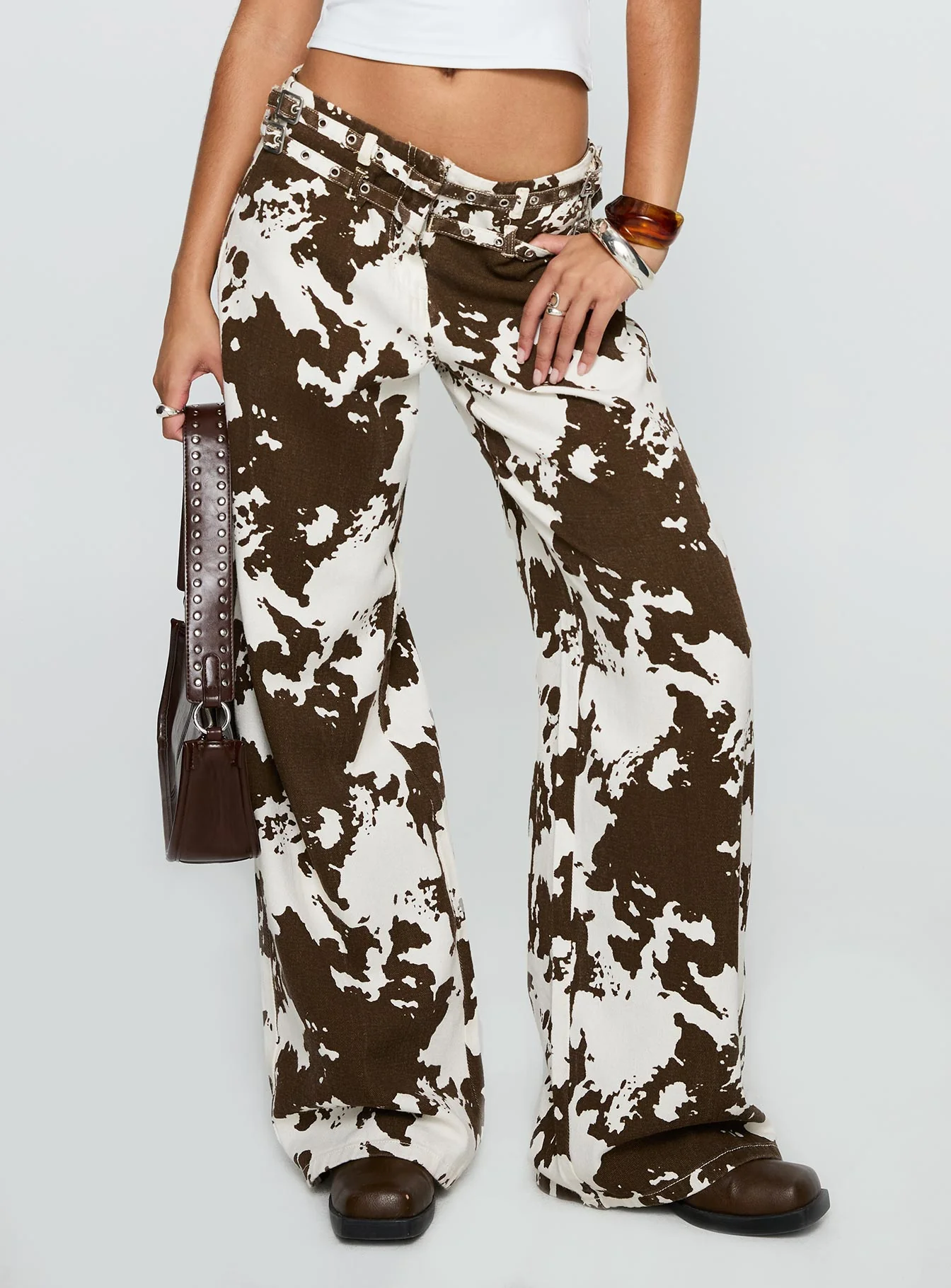 Baccarat Mid Rise Wide Leg Belted Pant Cow Print