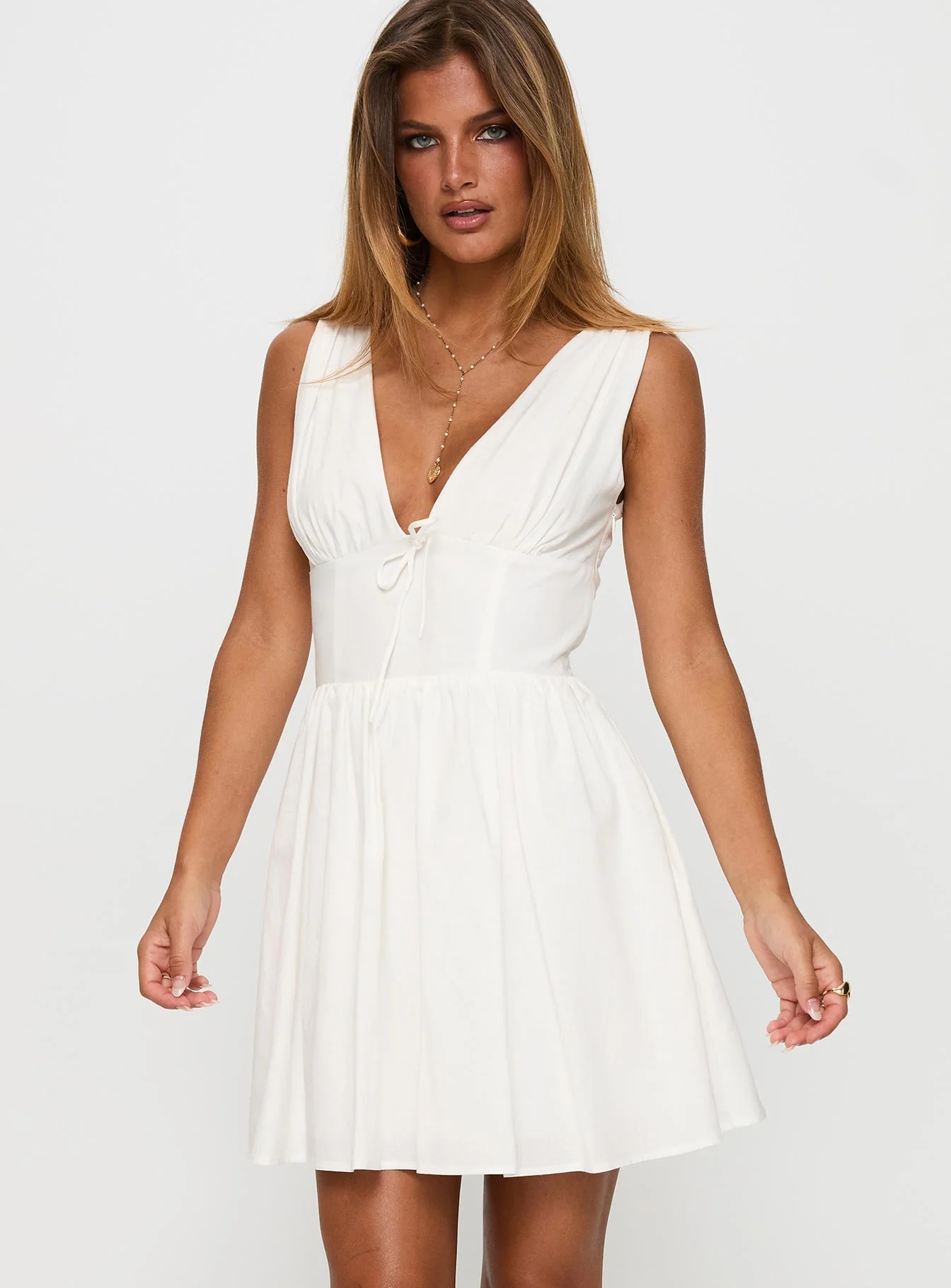 Mattison Plunge Mini Dress White