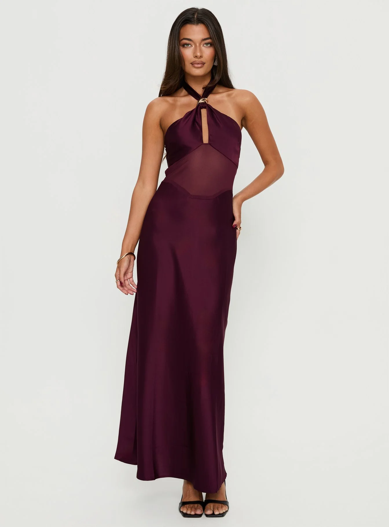Rosario Halter Sheer Maxi Dress Plum