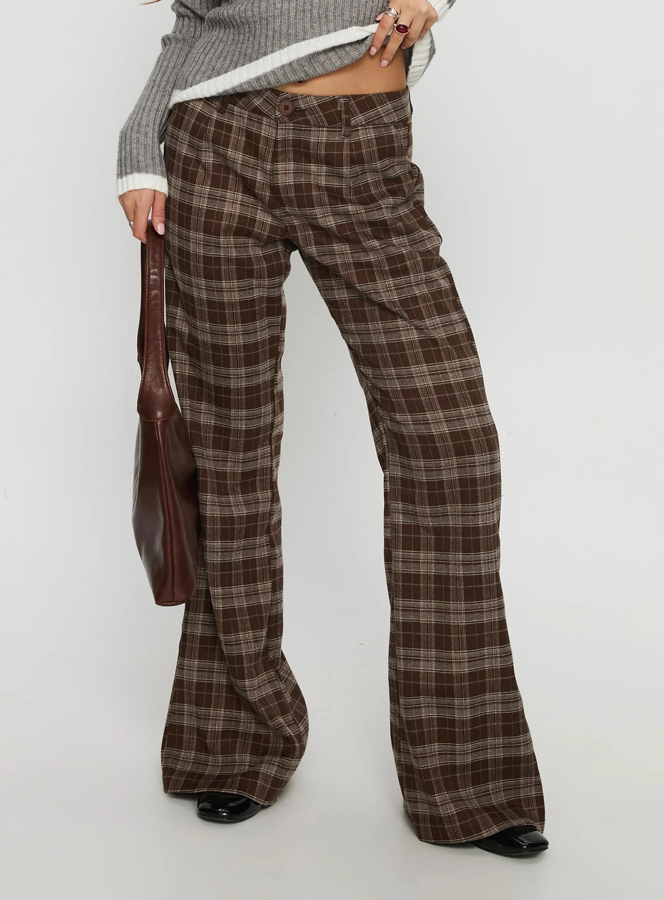 Emiroki Straight Leg Pants Brown Check