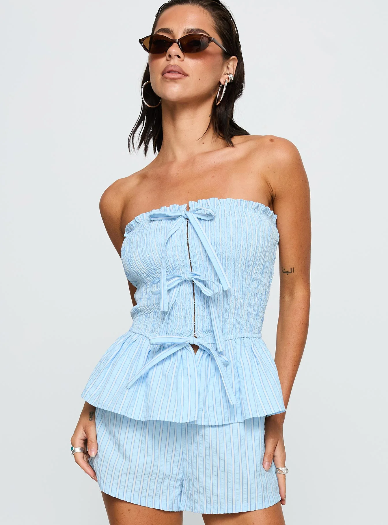 Saskea Strapless Top Blue
