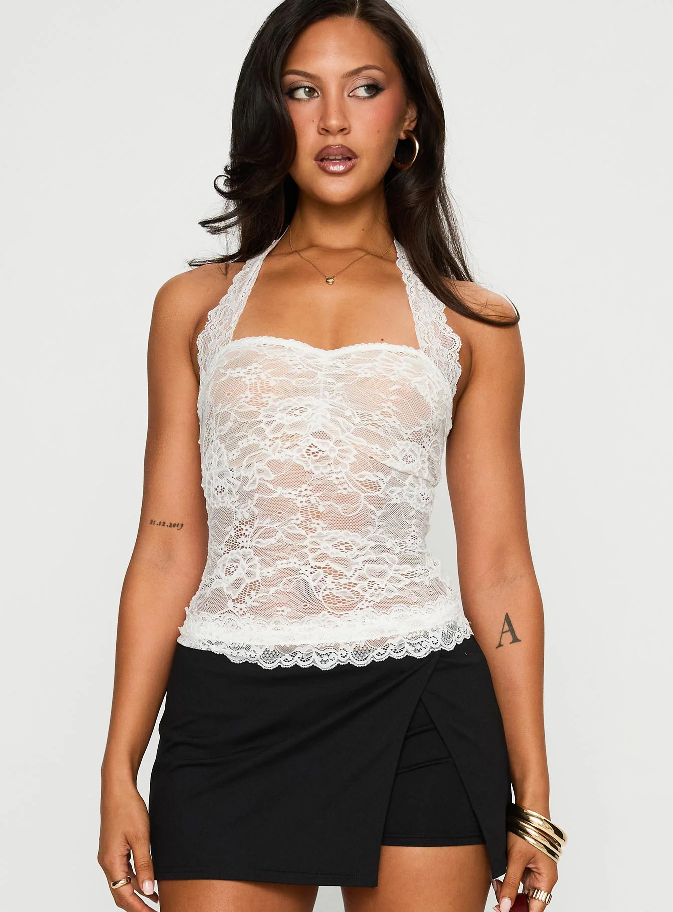 Fantasize Lace Halter Top White