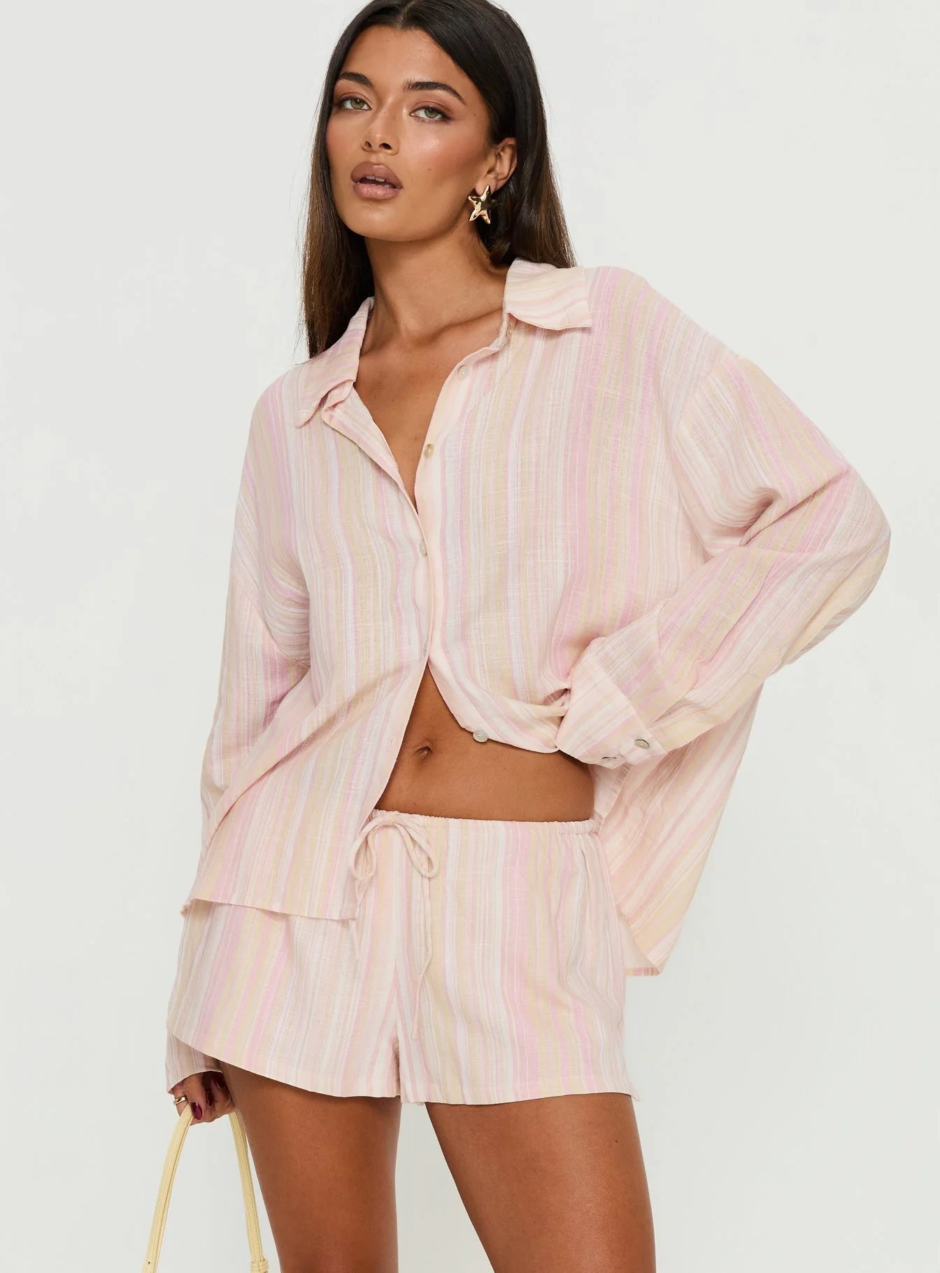 Opheliah Drawstring Shorts Pink Stripe