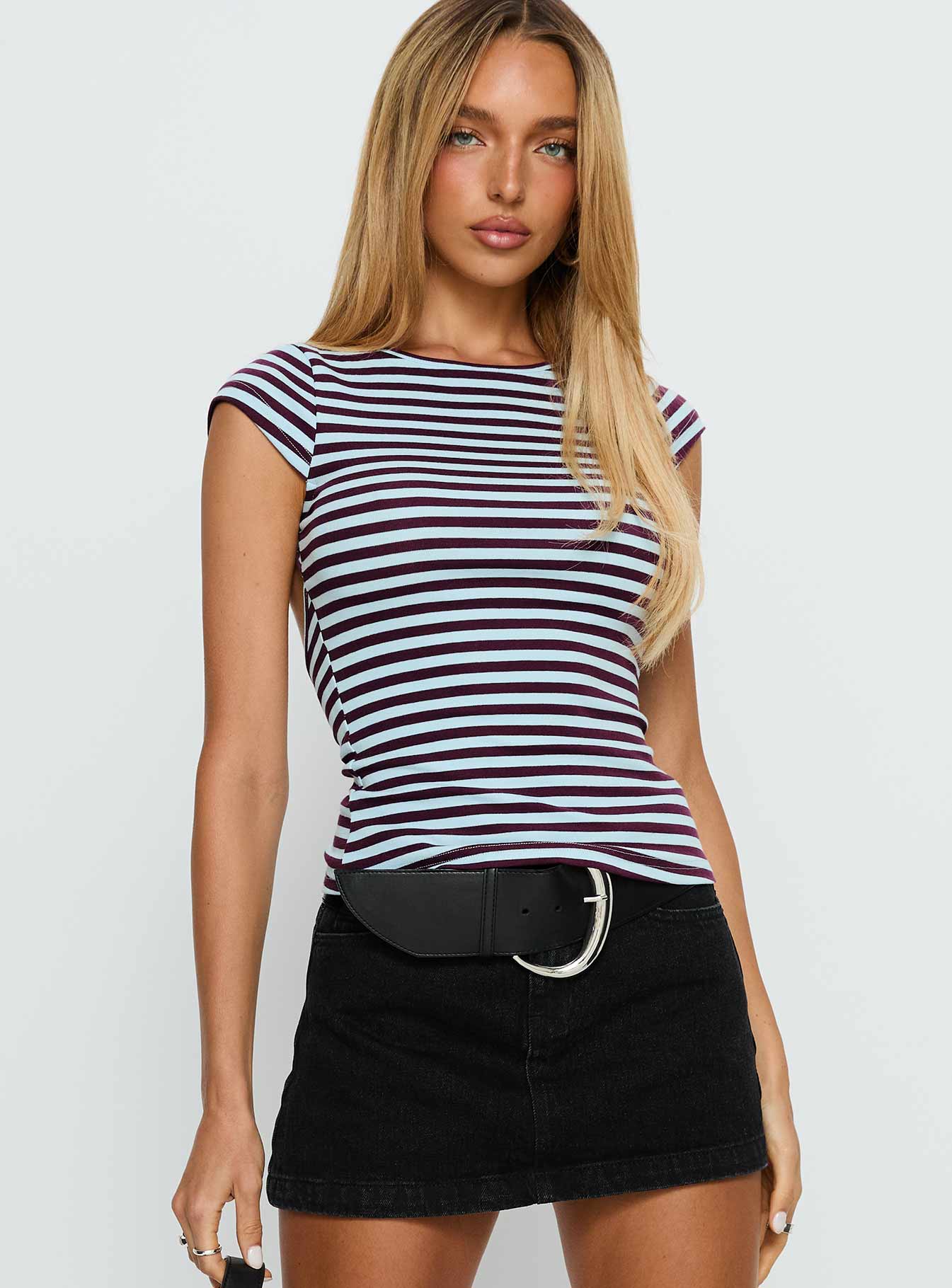 Drives Me Crazy Backless Top Blue Stripe