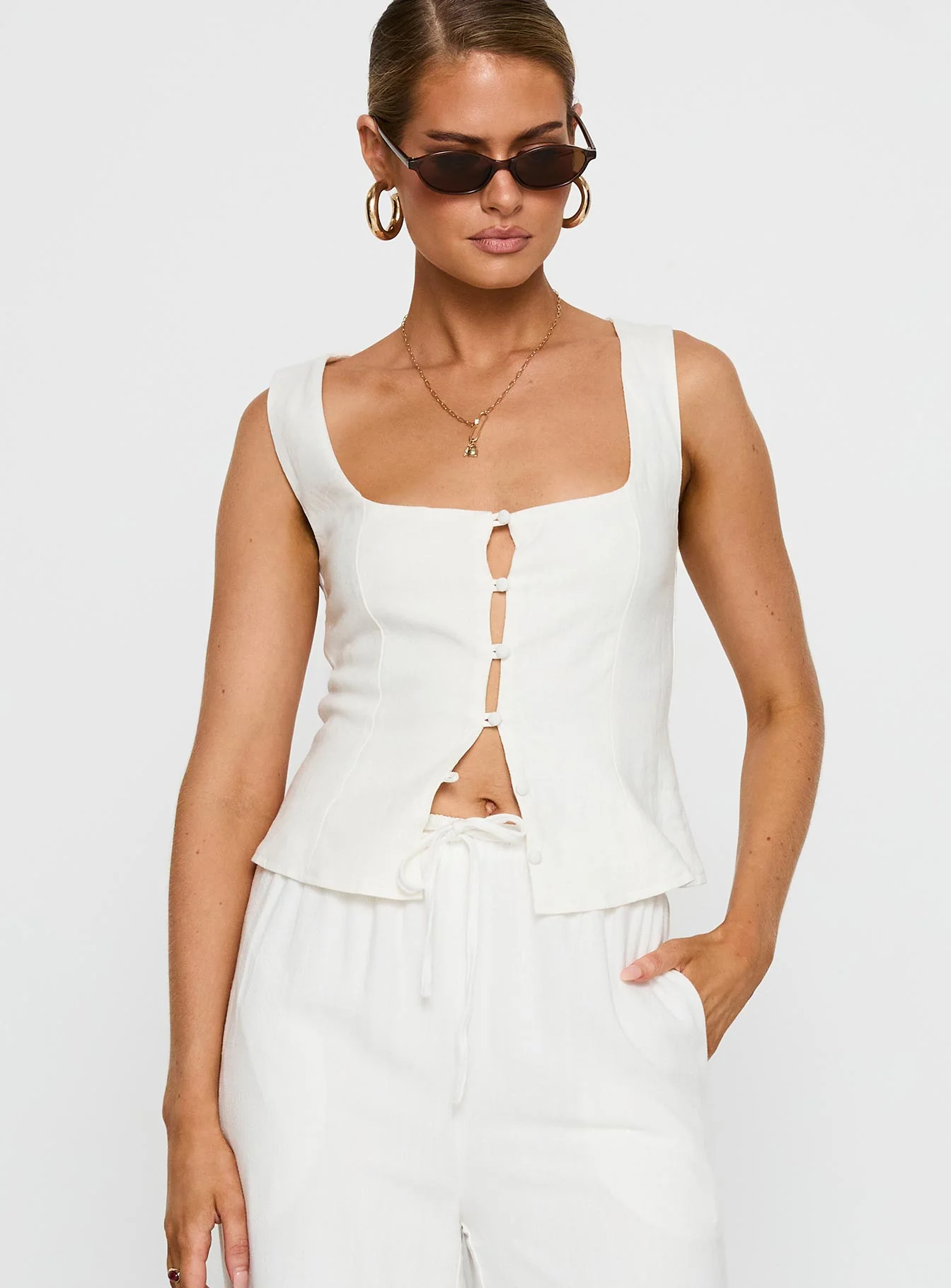 Zenda Linen Blend Top Off White