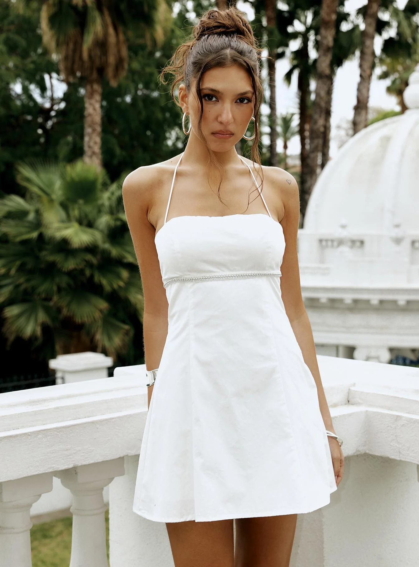 Just Promise Diamante Detail Mini Dress White