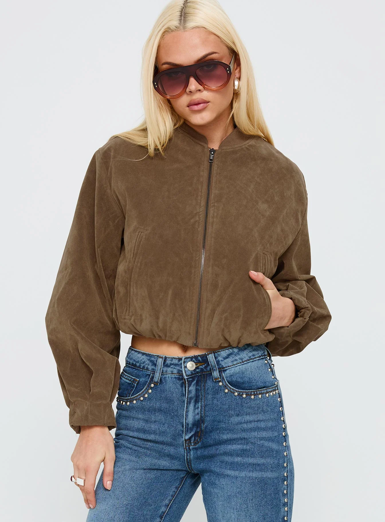 Mastery Faux Suede Bomber Jacket Brown