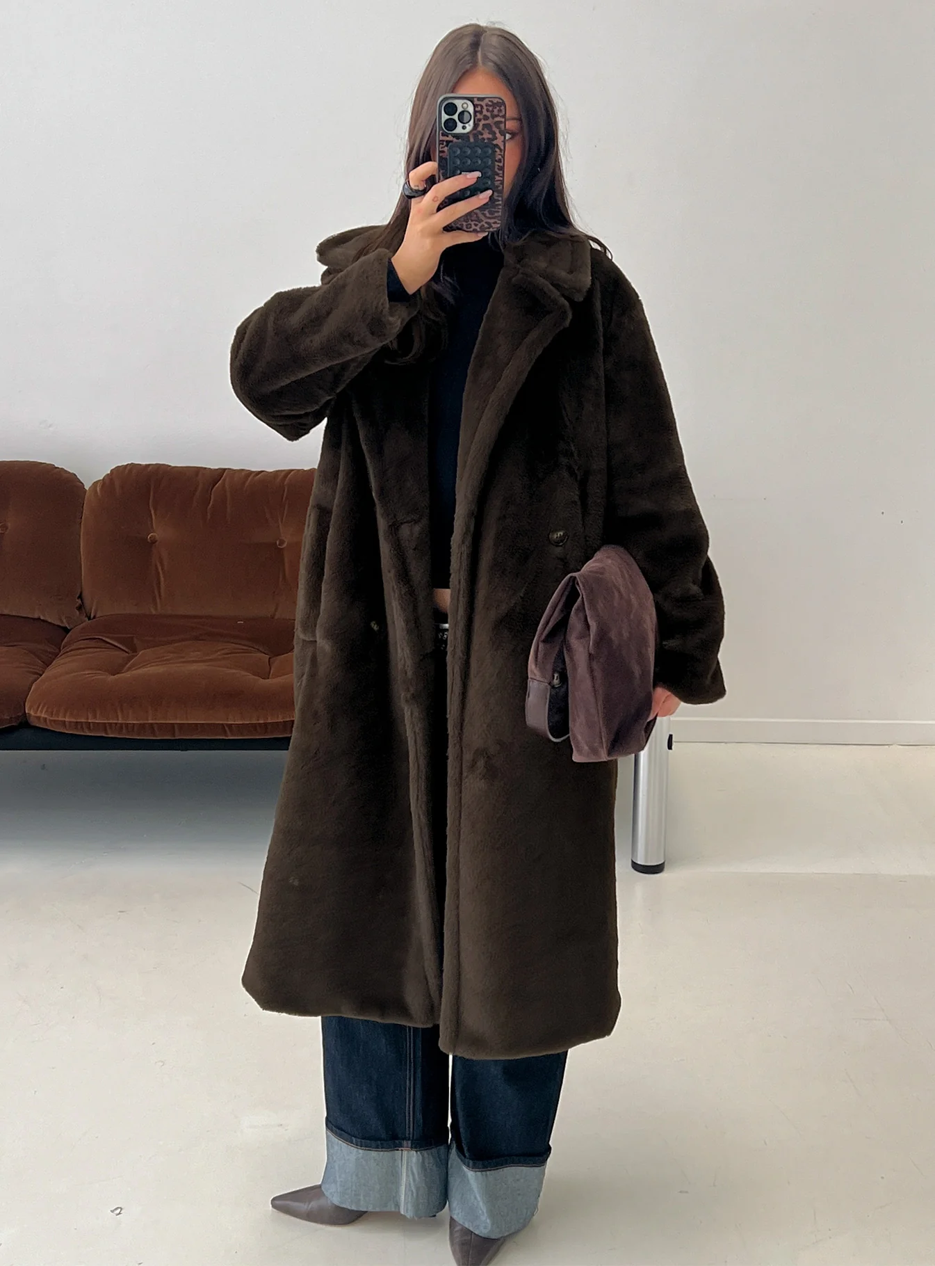 Alvie Longline Faux Fur Coat Brown