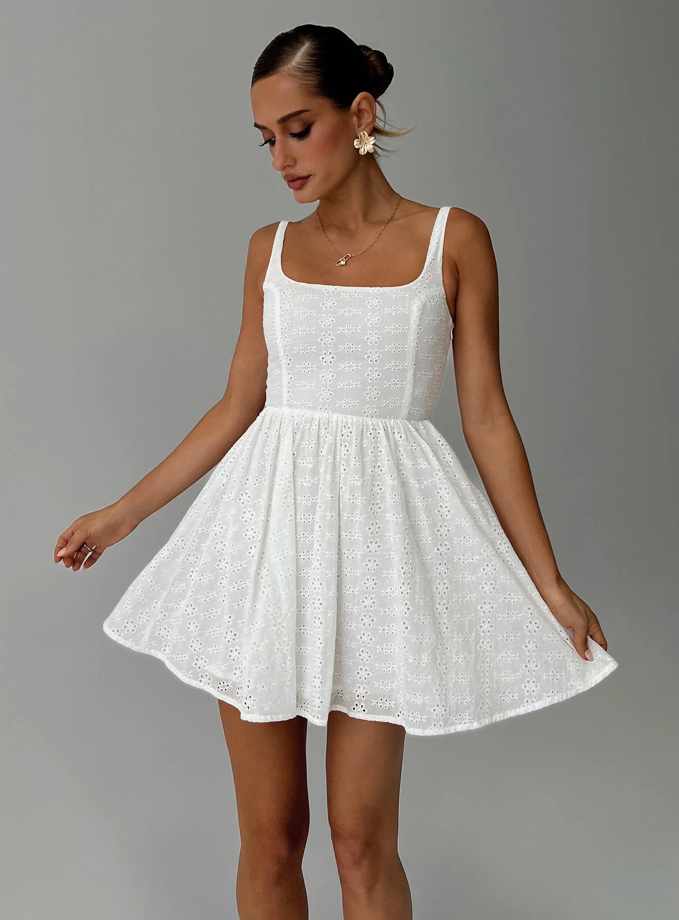 Cartmel Embroidered Mini Dress White