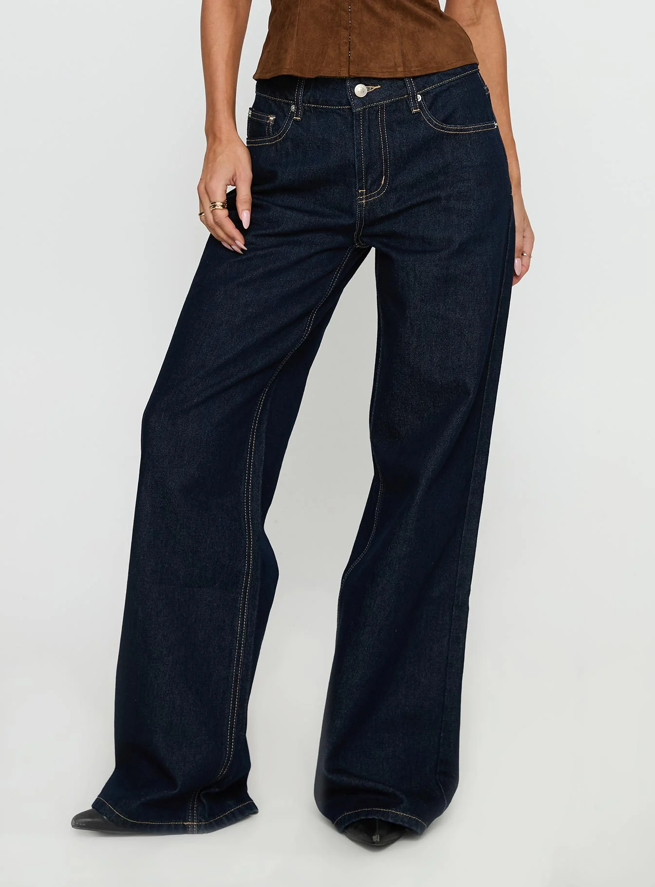 Favourite Reference Mid Rise Straight Leg Jeans Dark Indigo