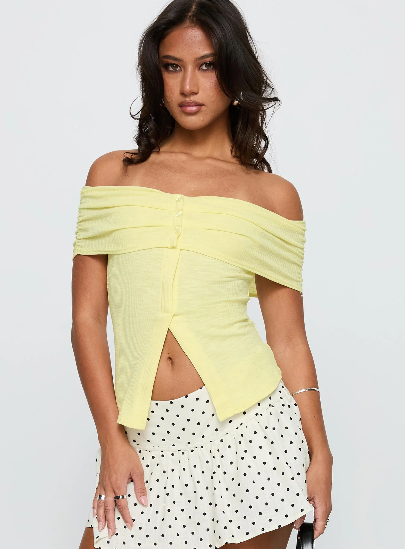 Azusa Off The Shoulder Top Yellow