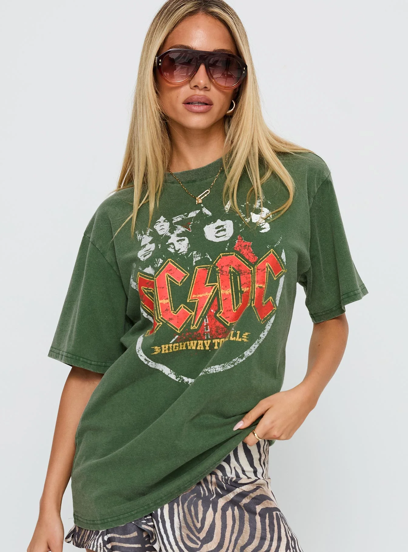Acdc Vintage Oversized Graphic Top Green