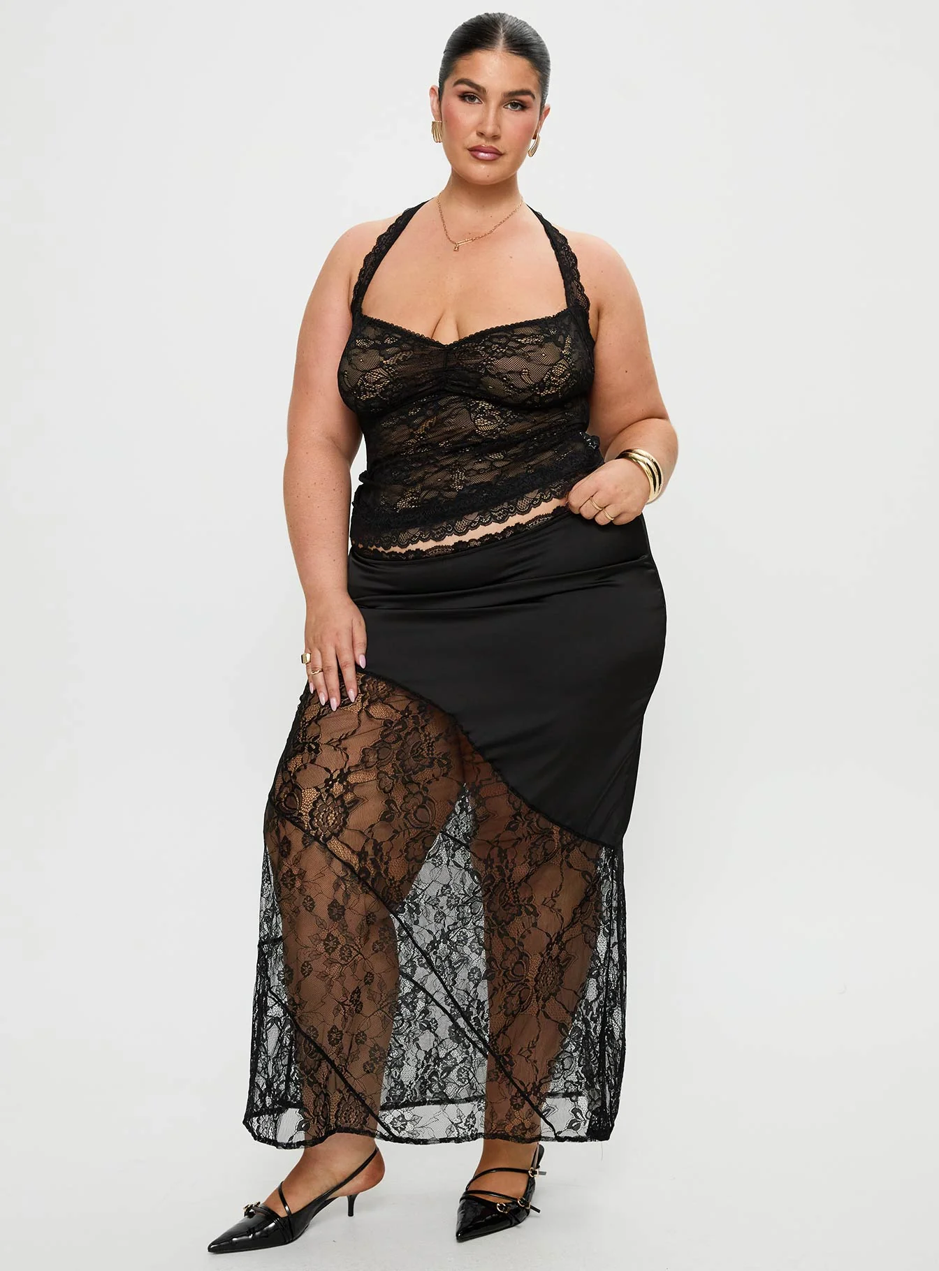 Castelli Lace Maxi Skirt Black Curve