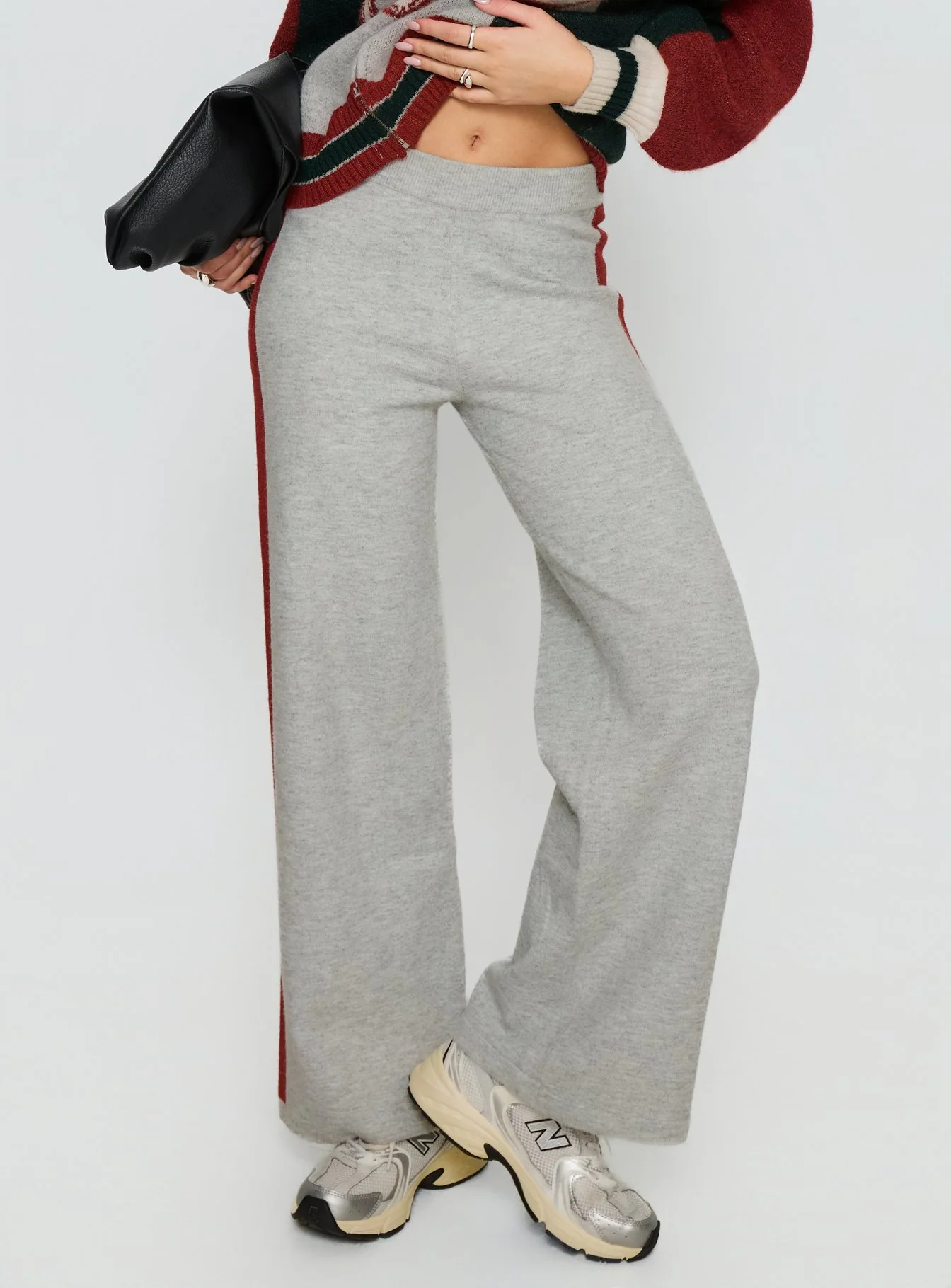 Brandyce Straight Leg Knit Pants Grey / Red